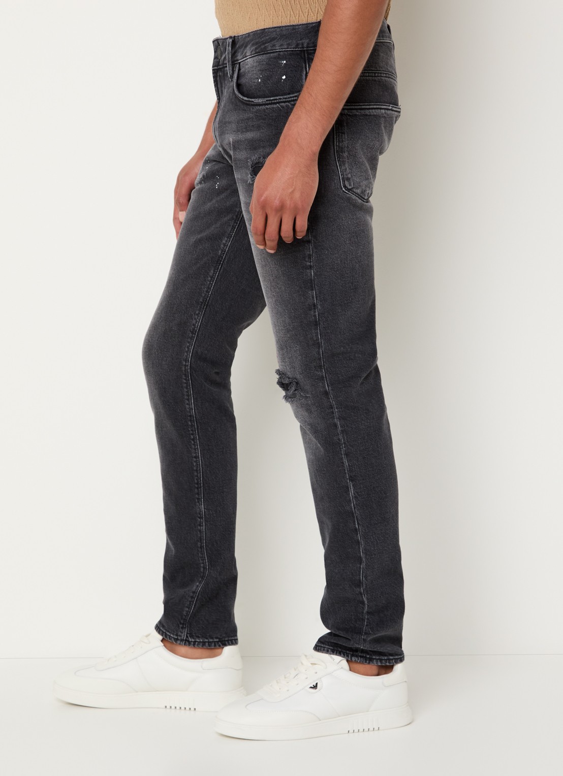 Armani Slim fit jeans met destroyed afwerking - detail 4 donkergrijs