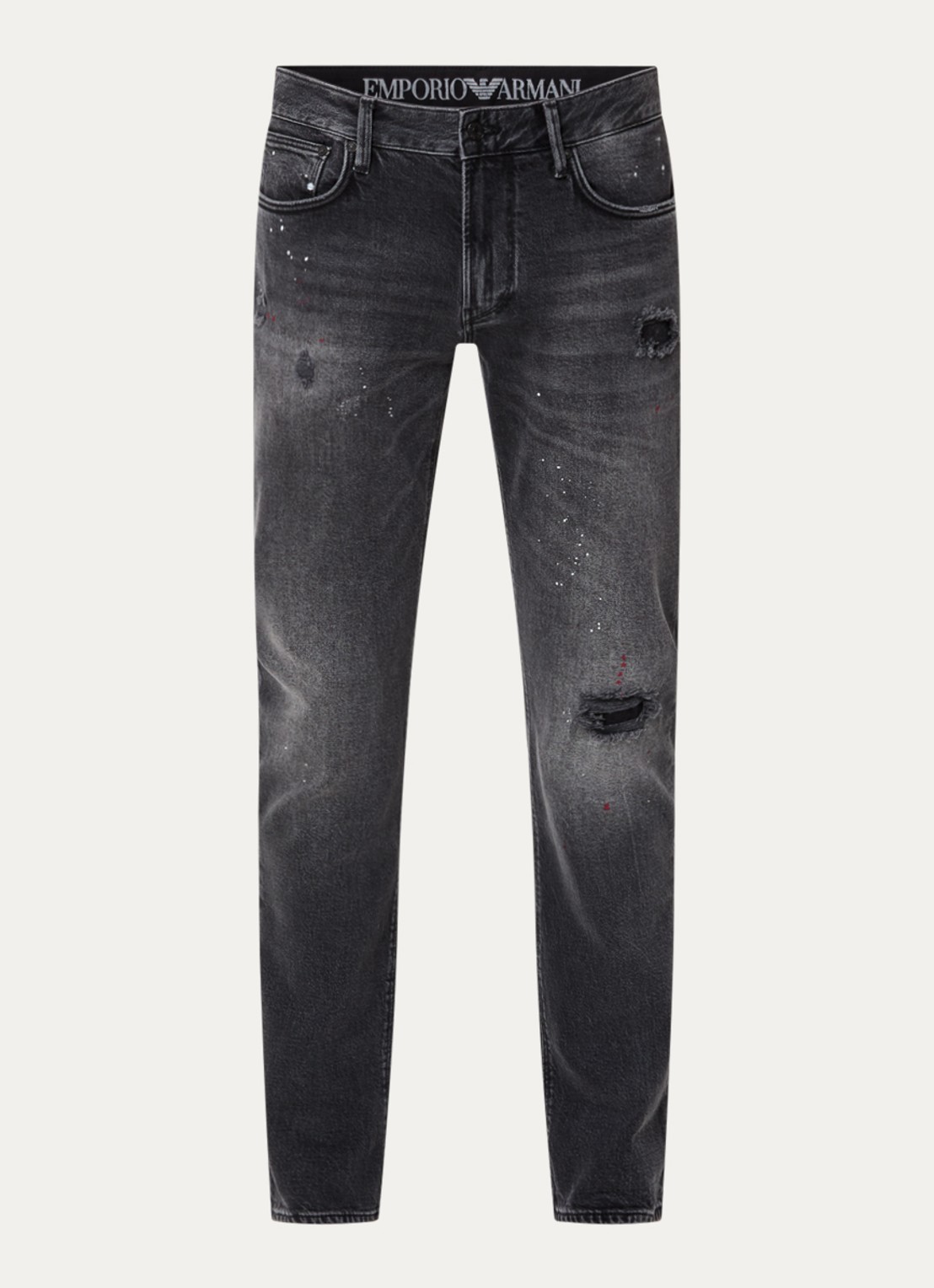 Armani Slim fit jeans met destroyed afwerking - voorkant donkergrijs