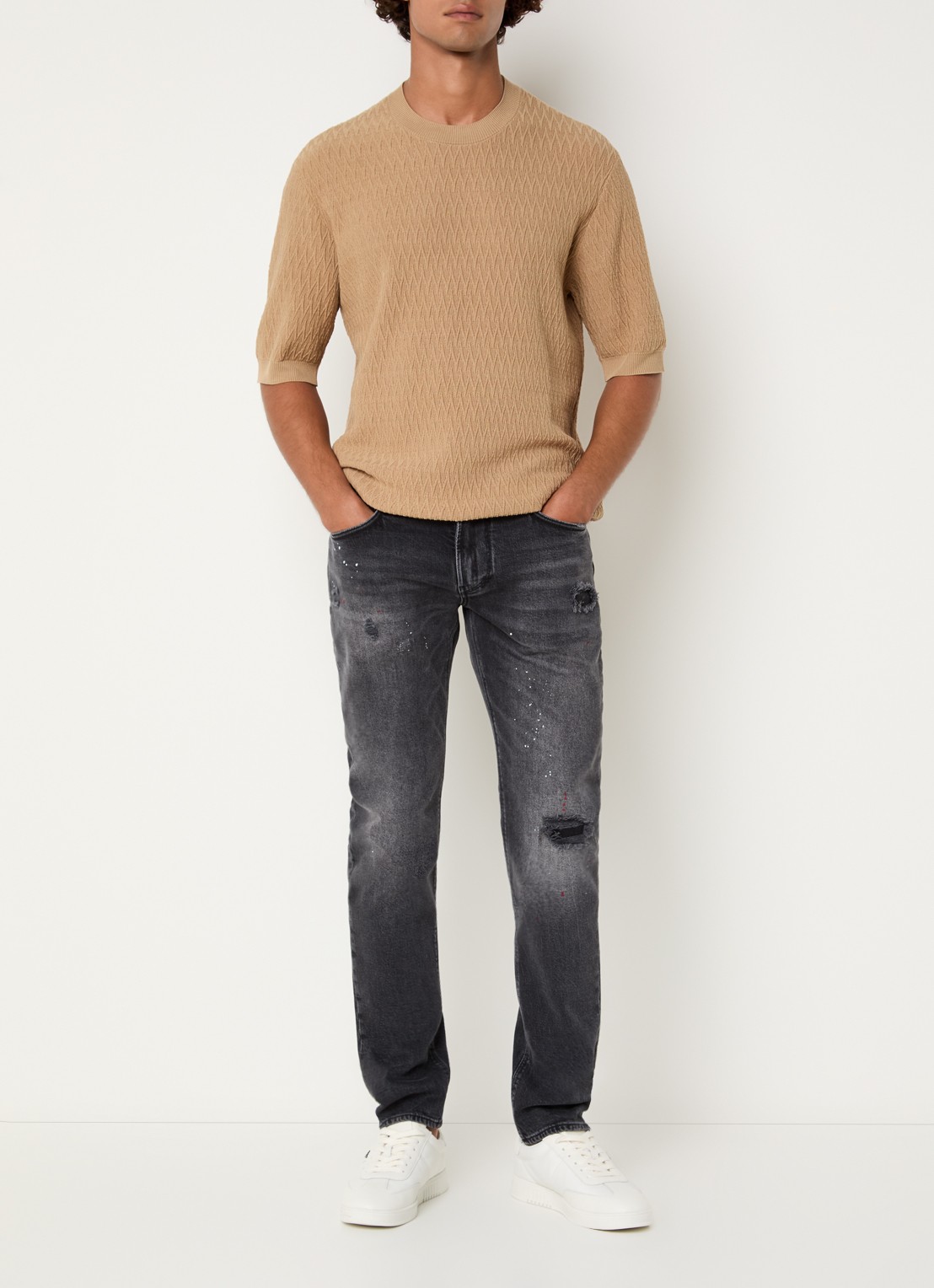 Armani Slim fit jeans met destroyed afwerking - voorkant 2 donkergrijs