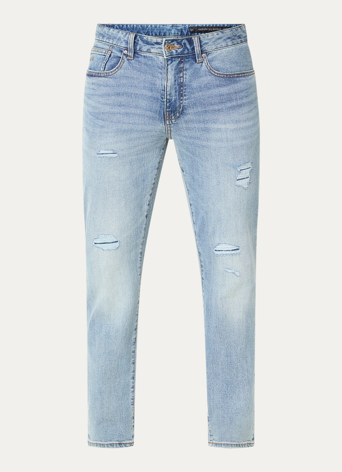 Armani Slim fit jeans met donkere wassing - voorkant 4 lichtblauw