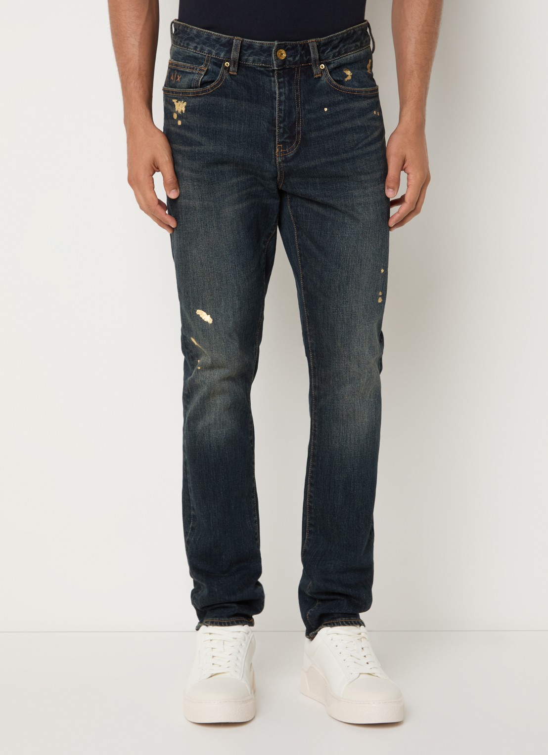 Armani Slim fit jeans met donkere wassing - detail 4 petrol