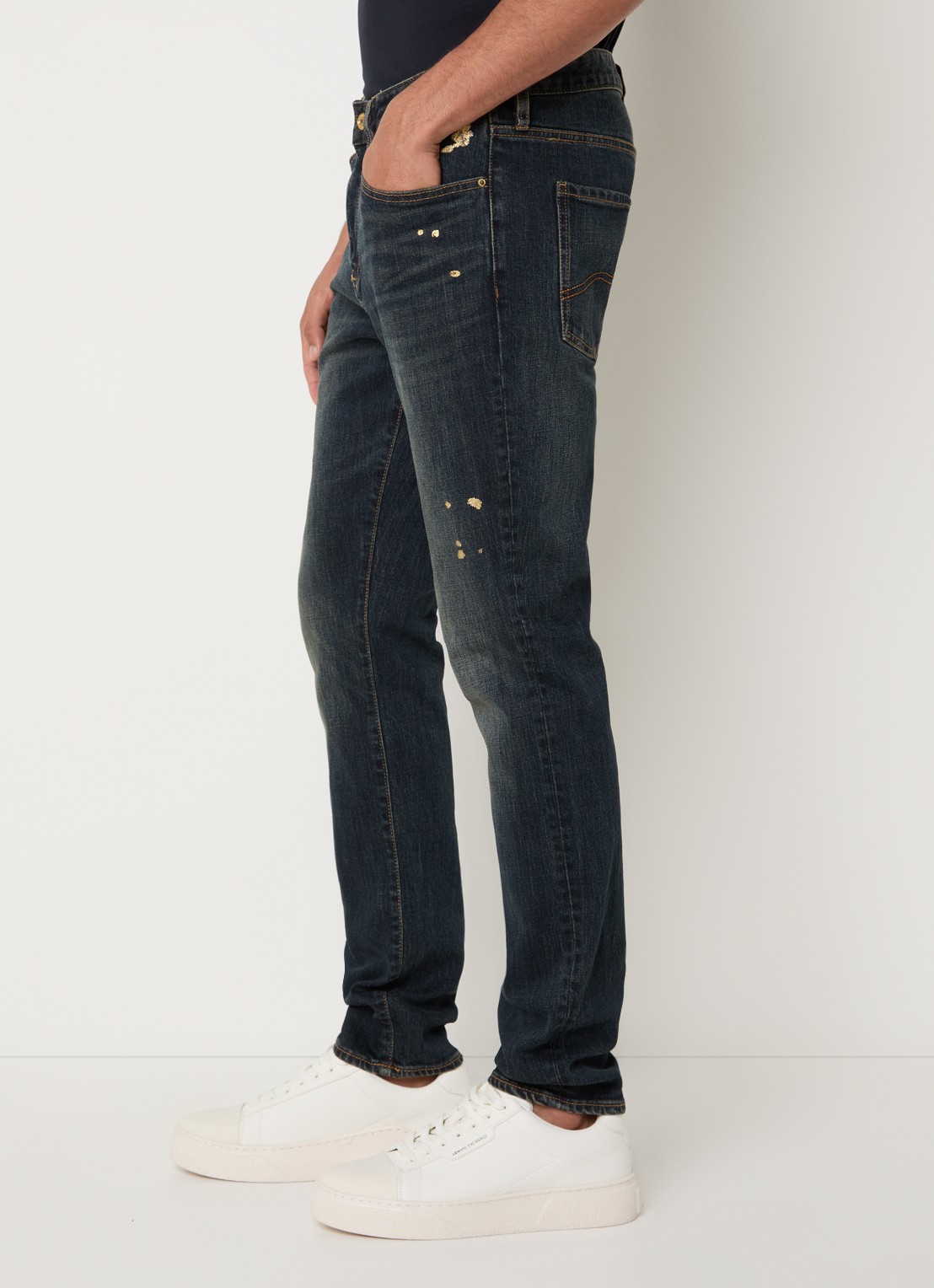 Armani Slim fit jeans met donkere wassing - detail 5 petrol