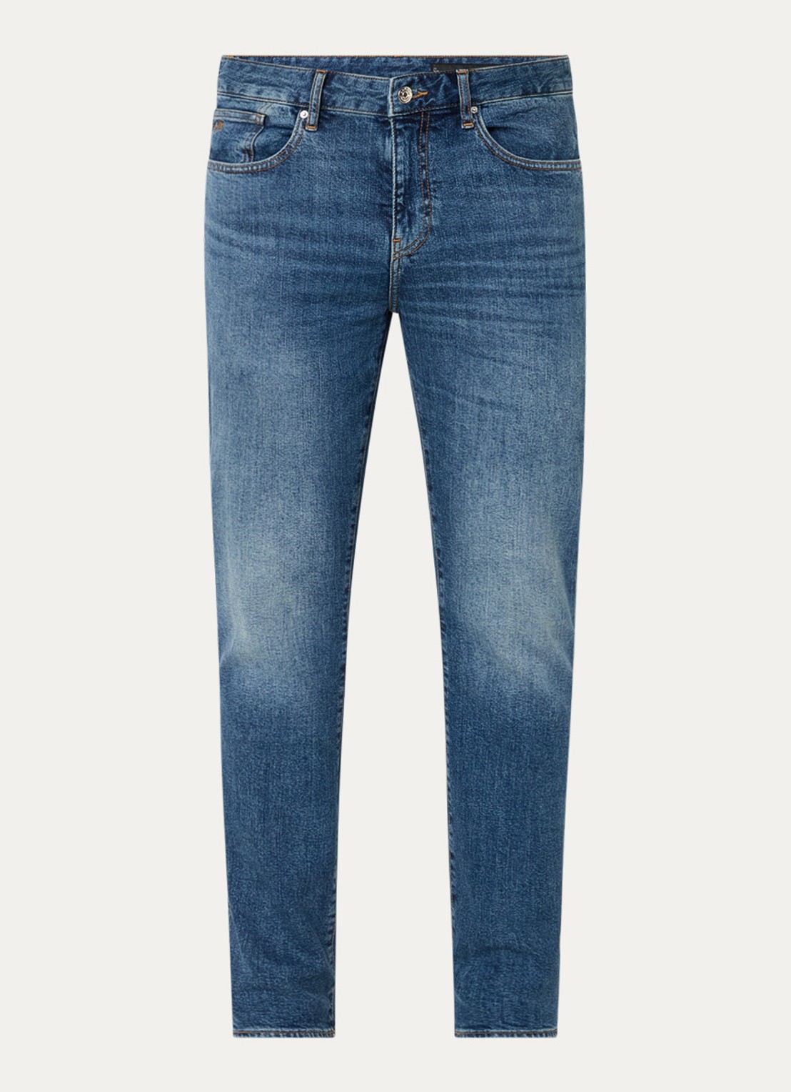 Armani Slim fit jeans met donkere wassing - voorkant 2 middenblauw