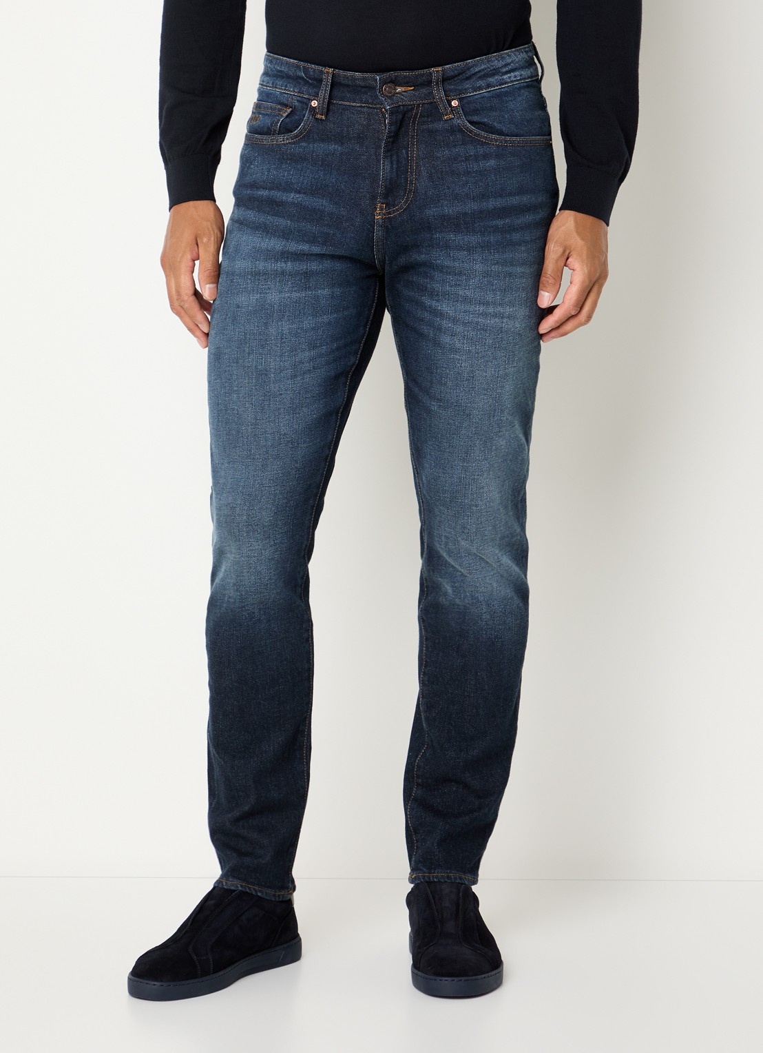 Armani Slim fit jeans met donkere wassing - detail 4 indigo