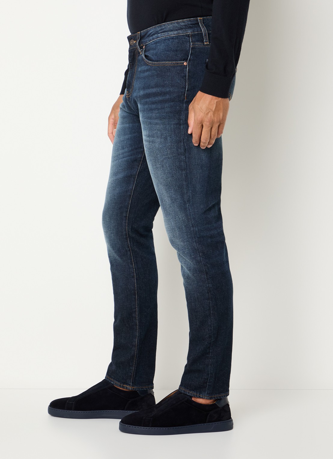 Armani Slim fit jeans met donkere wassing - detail 5 indigo