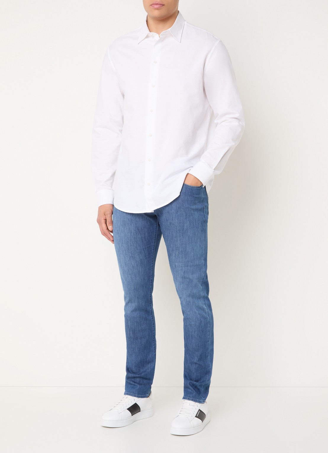 Armani Slim fit jeans met donkere wassing - voorkant 5 blauwgrijs