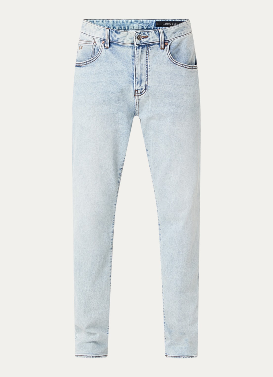 Armani Slim fit jeans met gekleurde wassing - voorkant lichtblauw