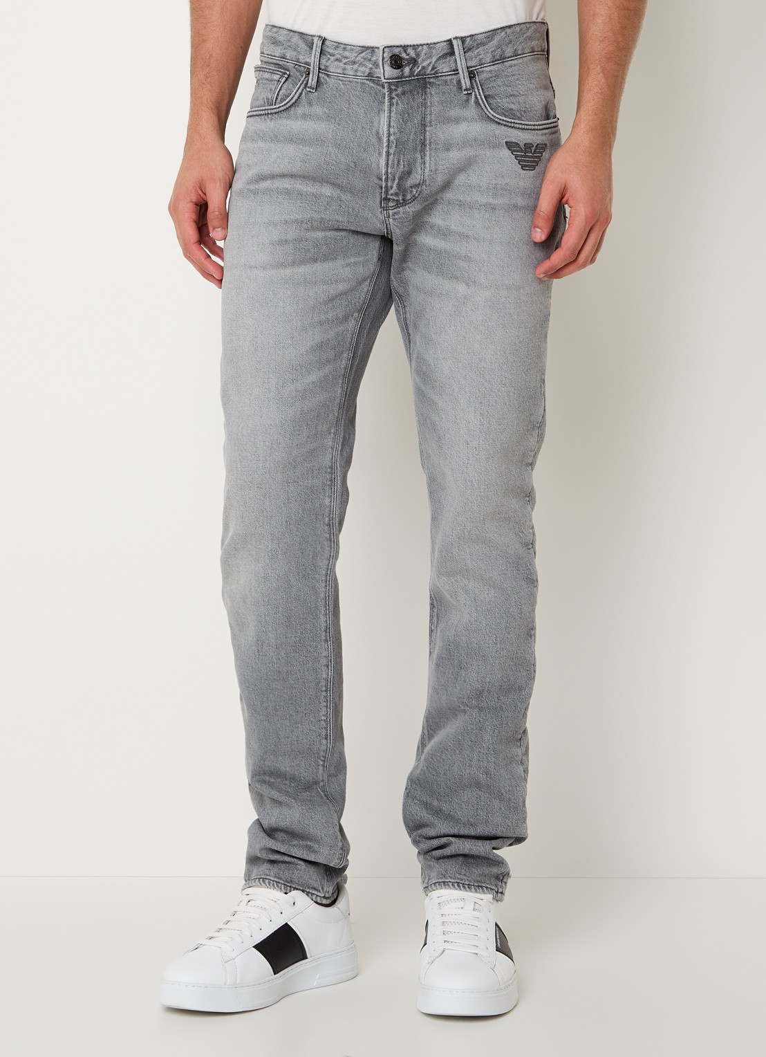 Armani Slim fit jeans met gekleurde wassing - detail 3 lichtgrijs
