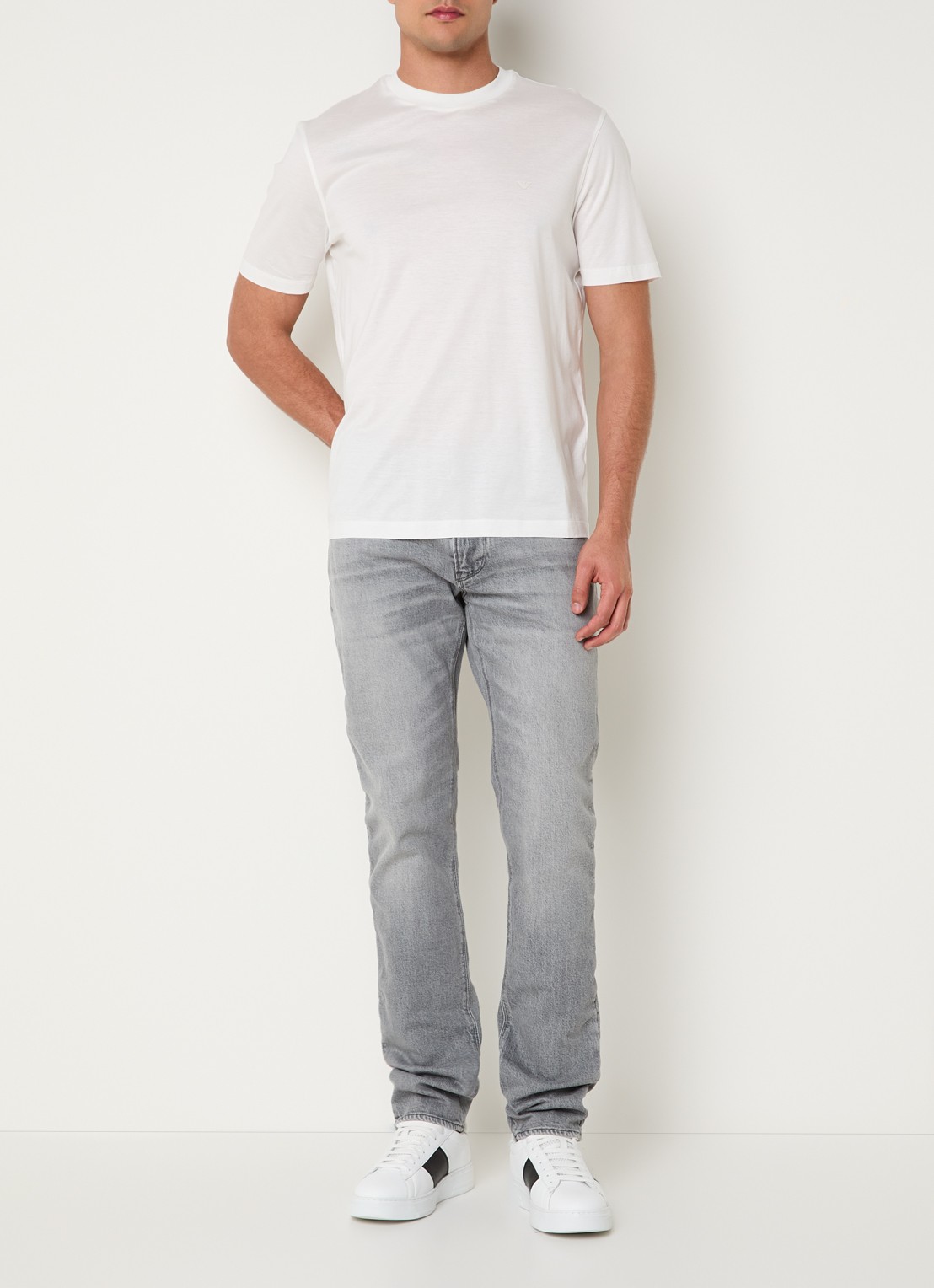 Armani Slim fit jeans met gekleurde wassing - voorkant 2 lichtgrijs