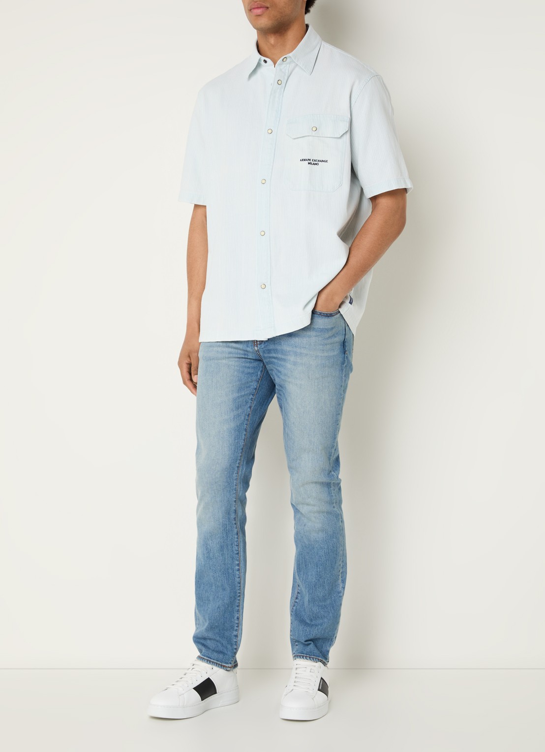 Armani Slim fit jeans met lichte wassing - voorkant 3 indigo