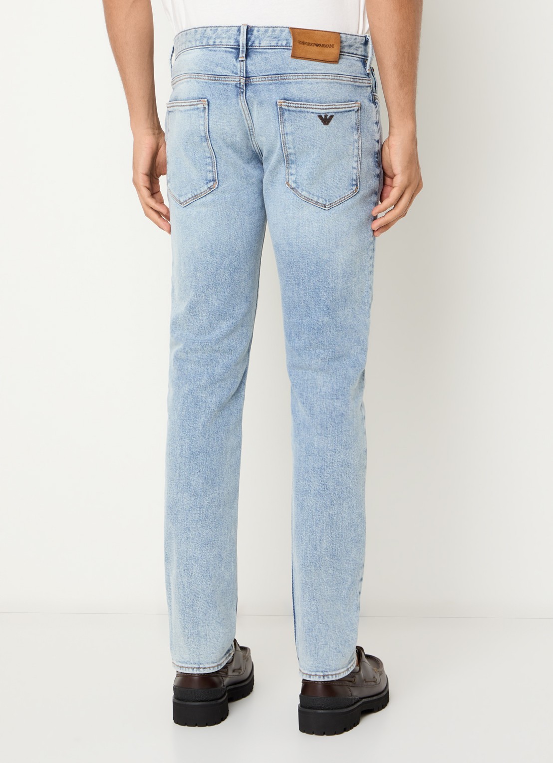 Armani Slim fit jeans met lichte wassing - achterkant indigo