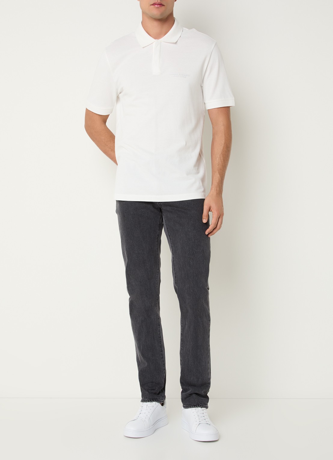 Armani Slim fit jeans met medium wassing - voorkant 2 donkergrijs