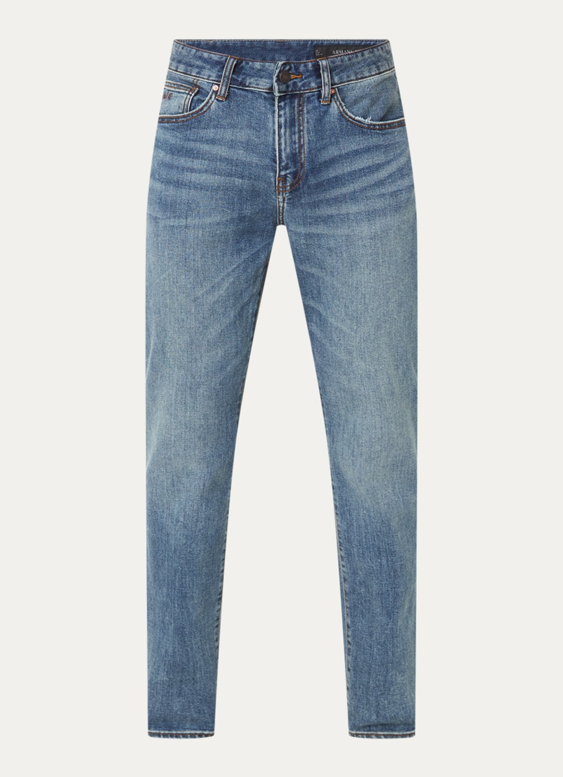 Armani Slim fit jeans met medium wassing - voorkant 4 medium blue denim-mb002
