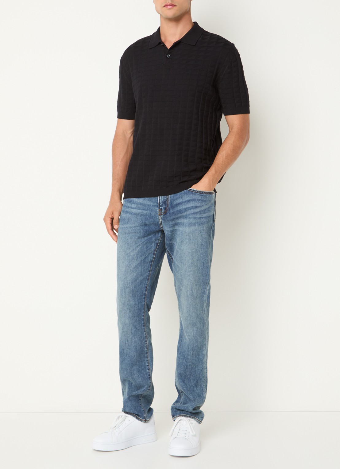 Armani Slim fit jeans met medium wassing - voorkant 5 medium blue denim-mb002