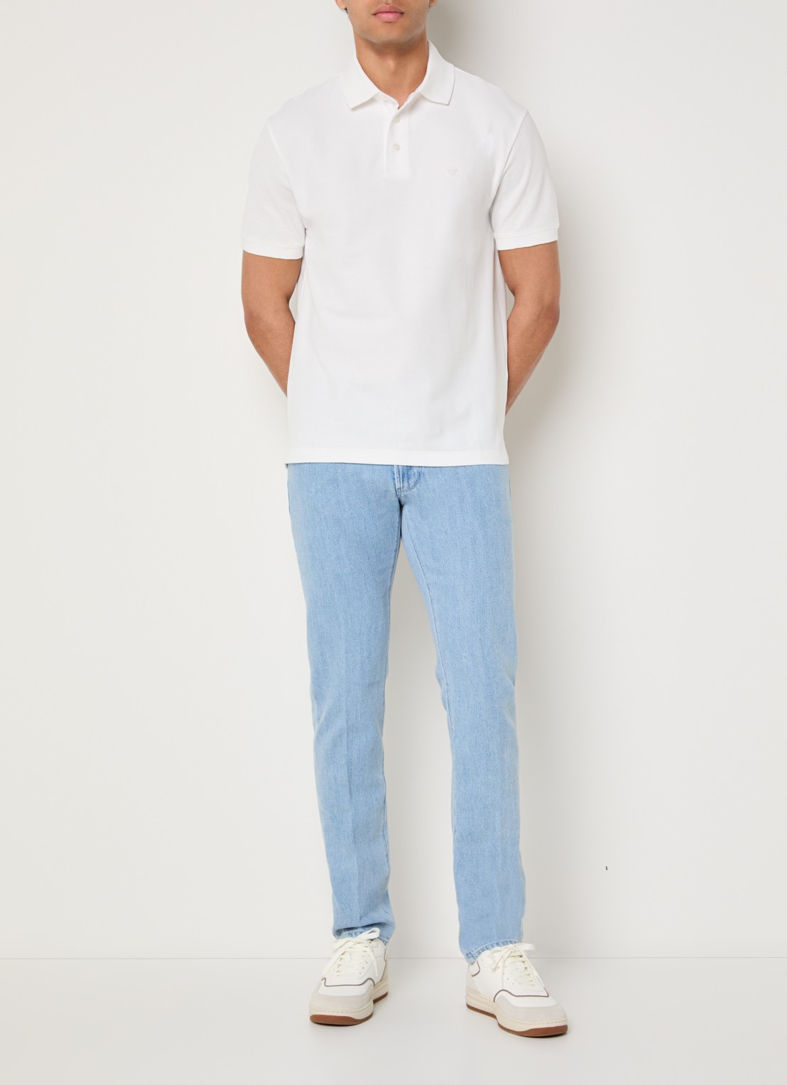 Armani Slim fit jeans met medium wassing - voorkant 5 lichtblauw