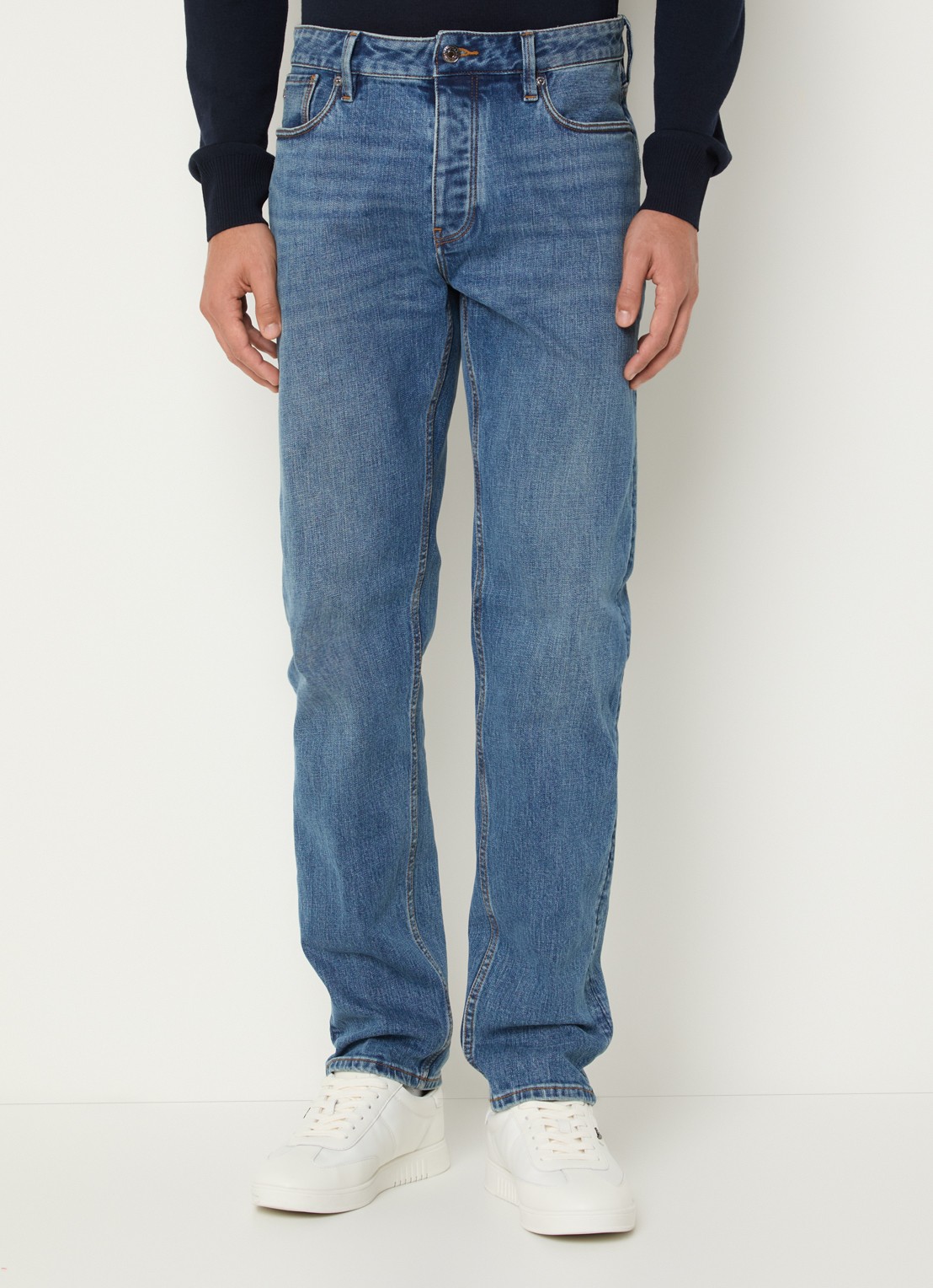 Armani Slim fit jeans met medium wassing - detail 3 indigo