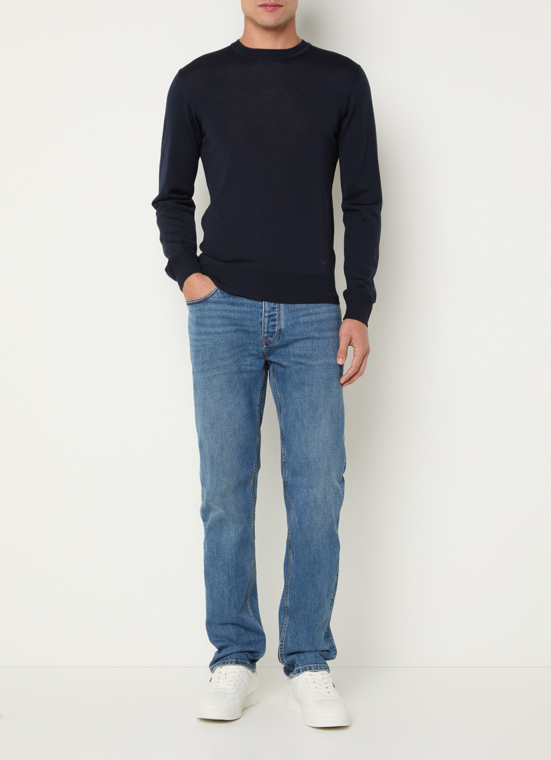 Armani Slim fit jeans met medium wassing - voorkant 2 indigo