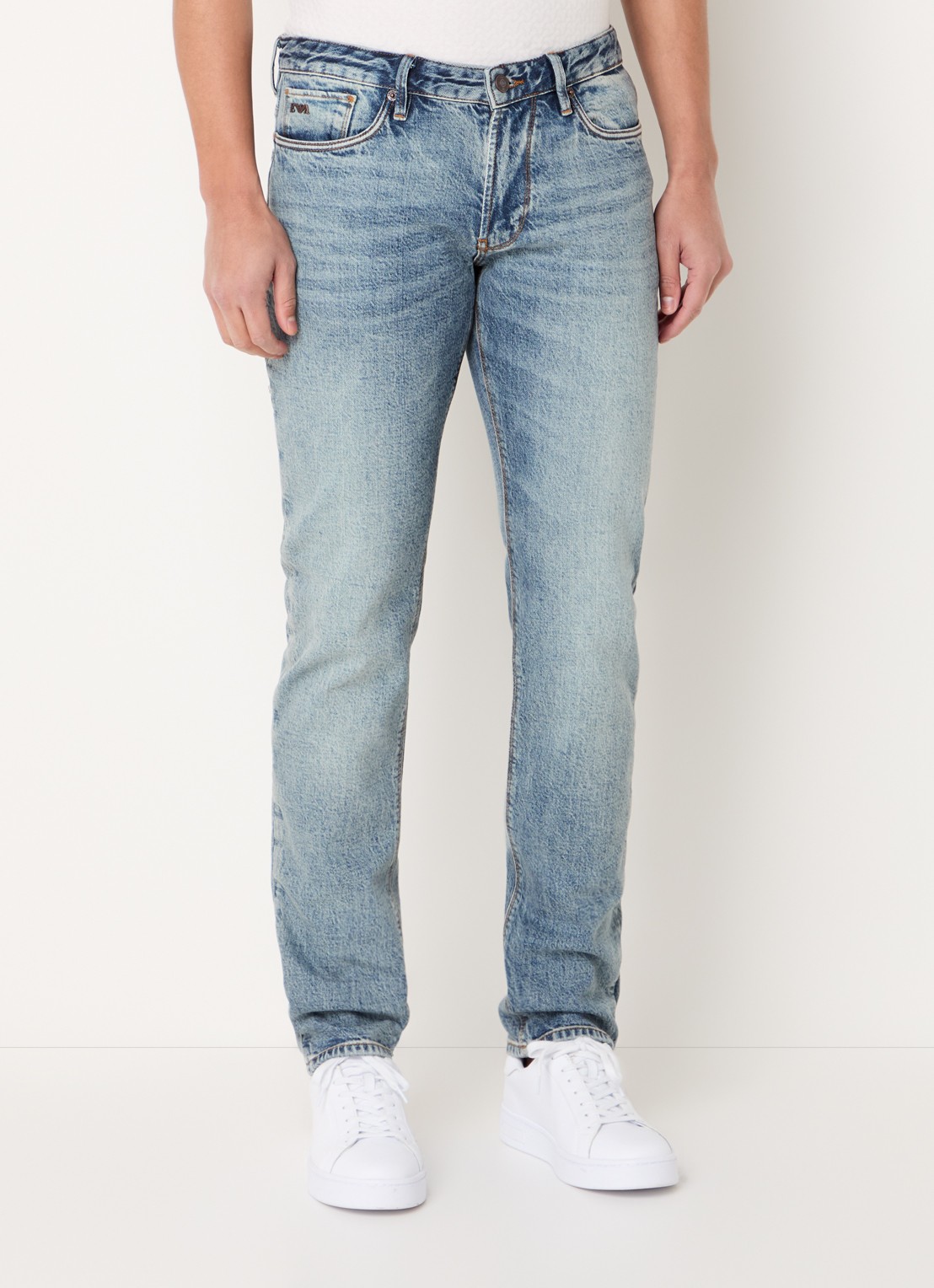 Armani Slim fit jeans met steekzakken - detail lichtblauw
