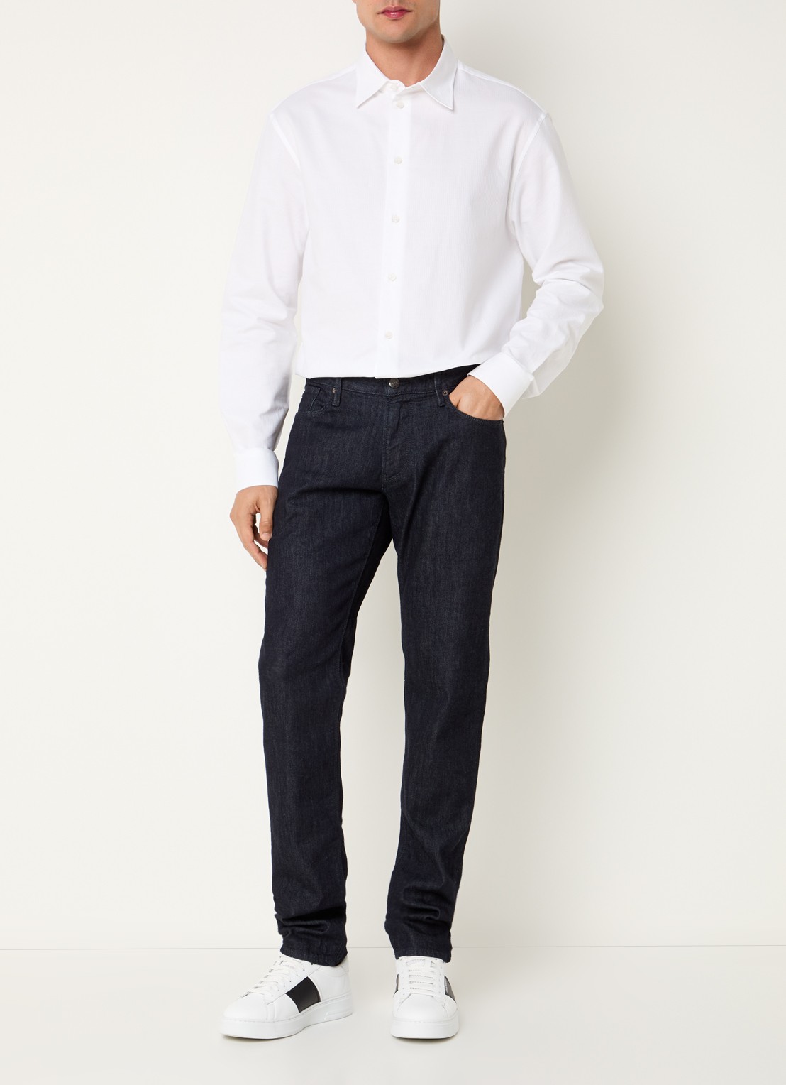 Armani Slim fit jeans met steekzakken - voorkant 2 donkerblauw