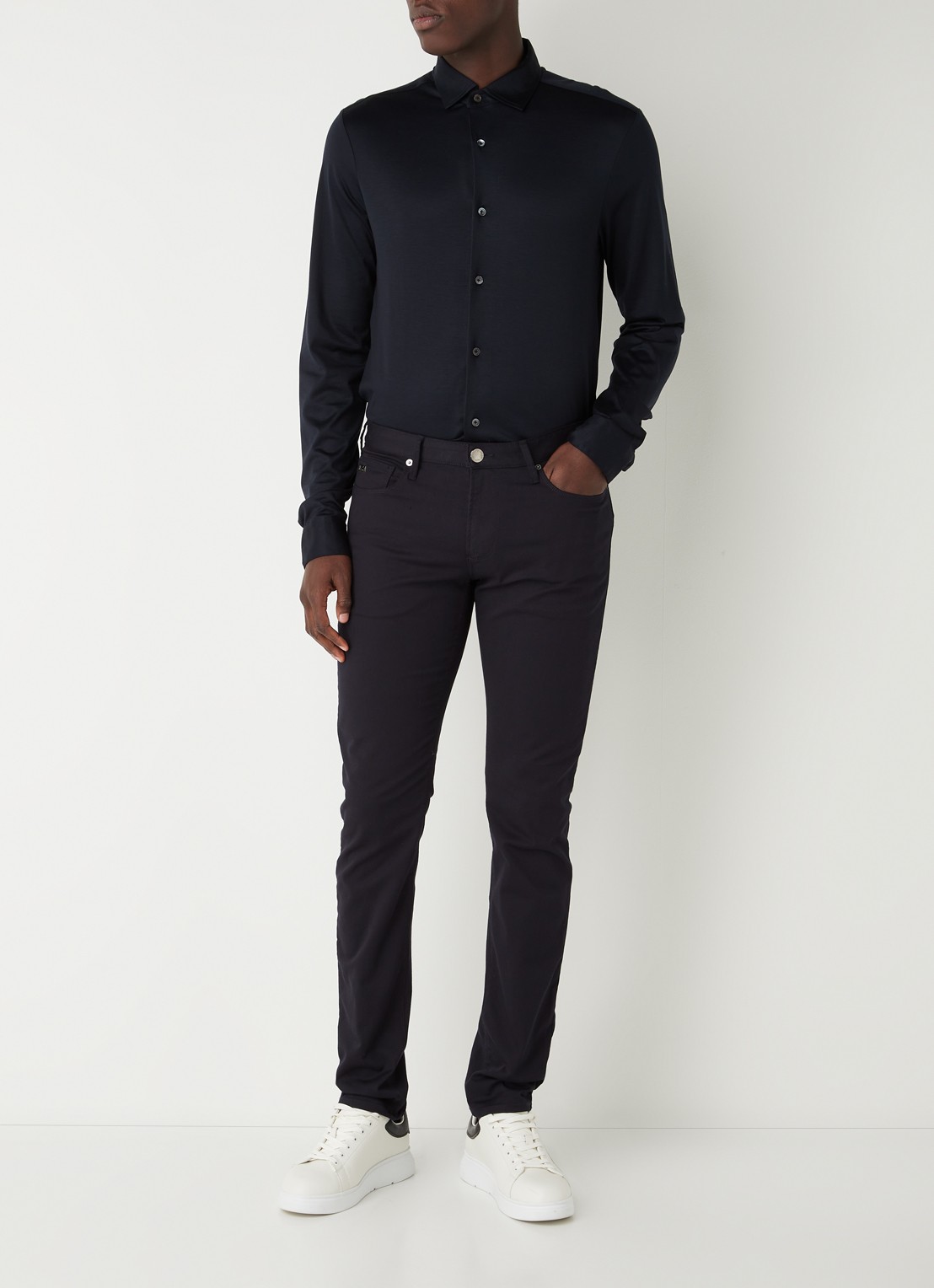 Armani Slim fit jeans met stretch en gekleurde wassing - voorkant 2 donkerblauw