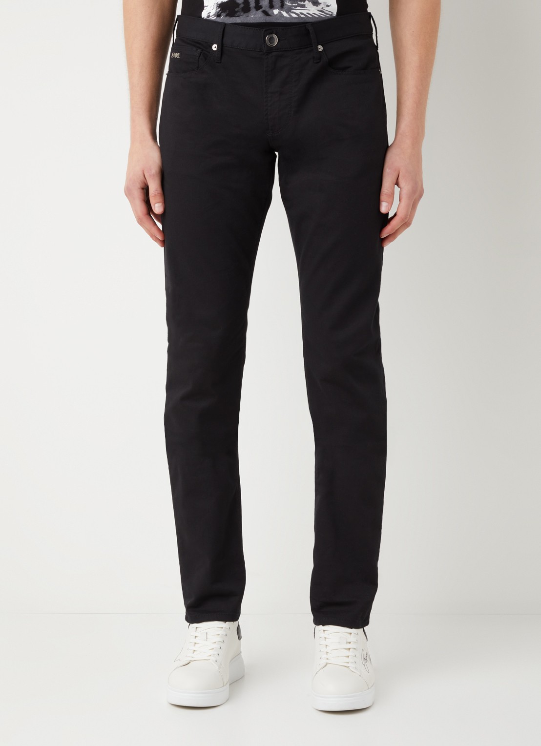 Armani Slim fit jeans met stretch en gekleurde wassing - detail 2 zwart