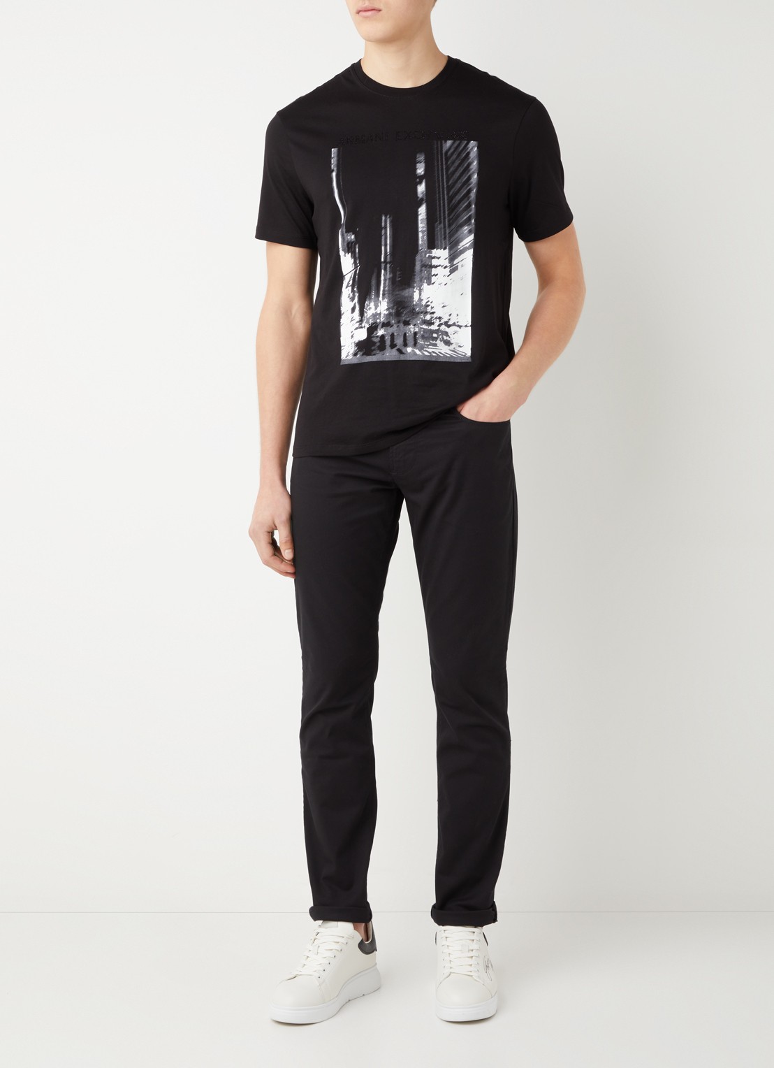 Armani Slim fit jeans met stretch en gekleurde wassing - voorkant 5 zwart