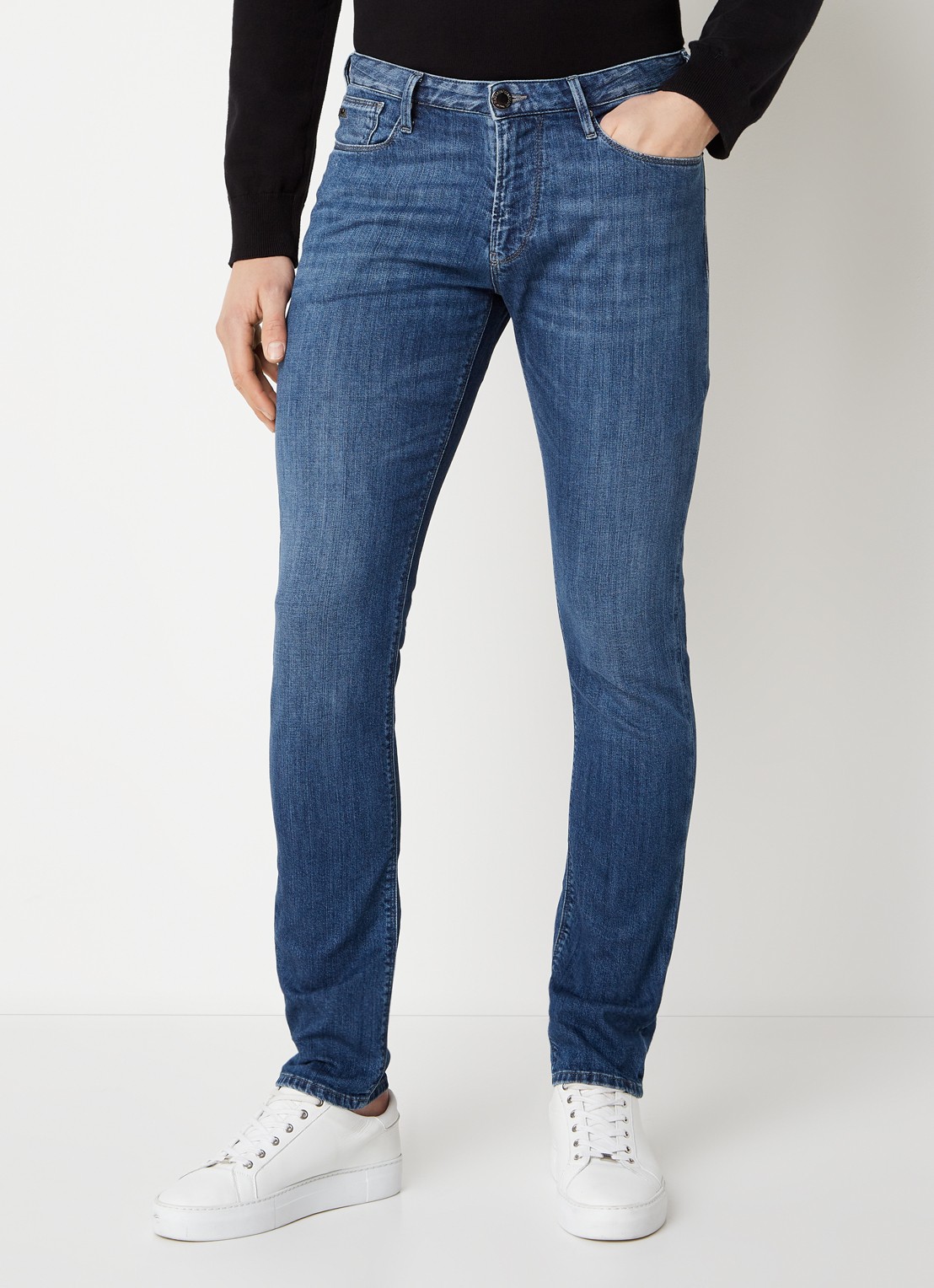 Armani Slim fit jeans met stretch - detail 4 donkerblauw