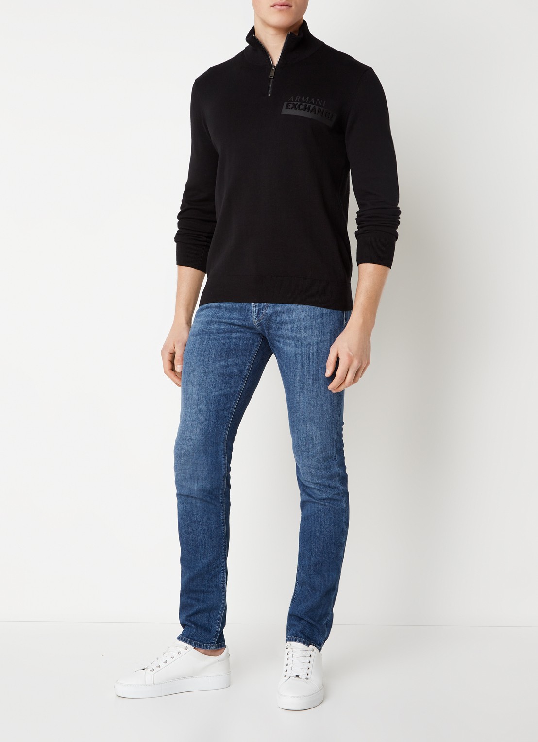 Armani Slim fit jeans met stretch - voorkant 2 donkerblauw