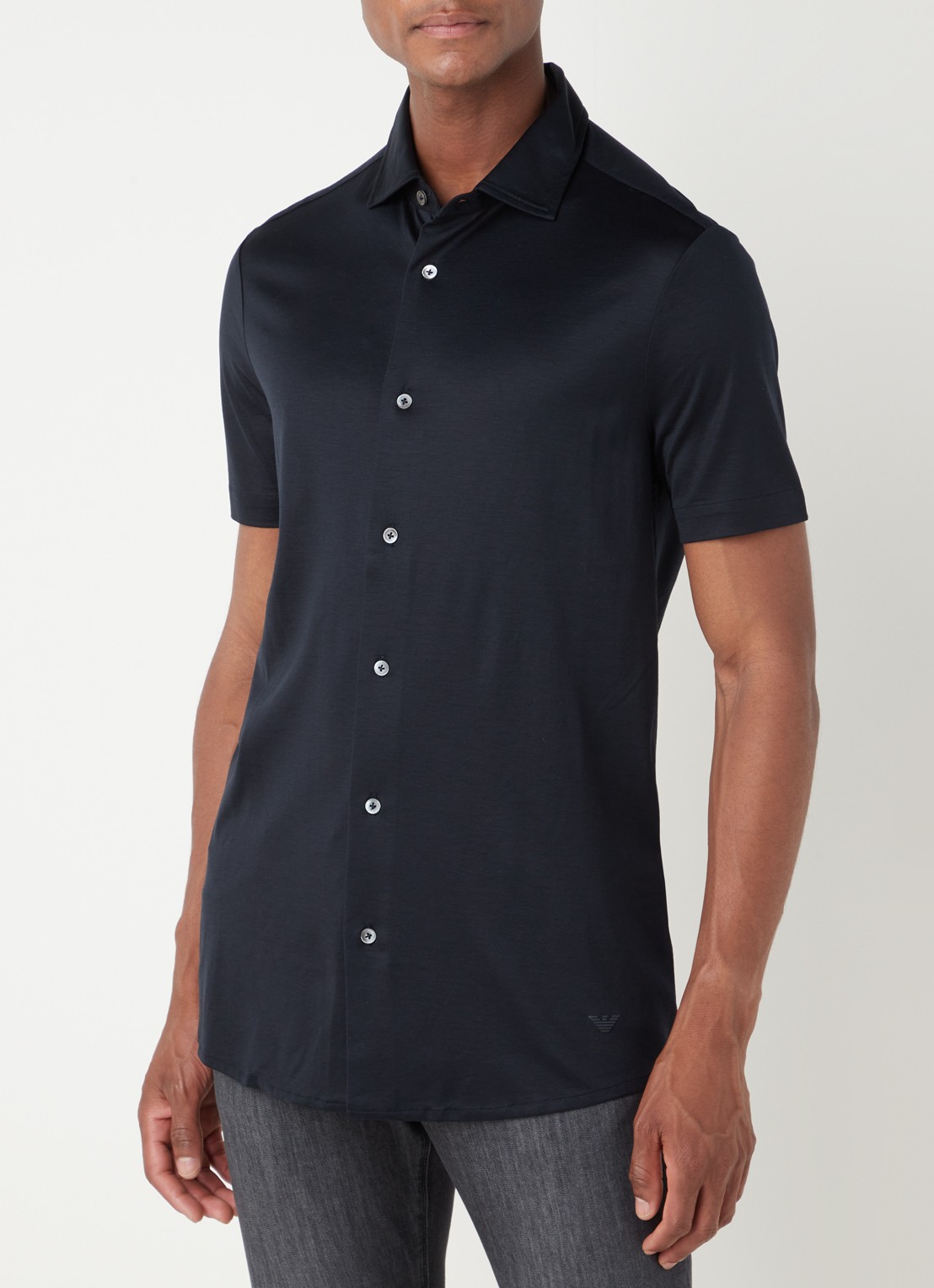 Armani Slim fit overhemd in lyocellblend - detail 4 donkerblauw