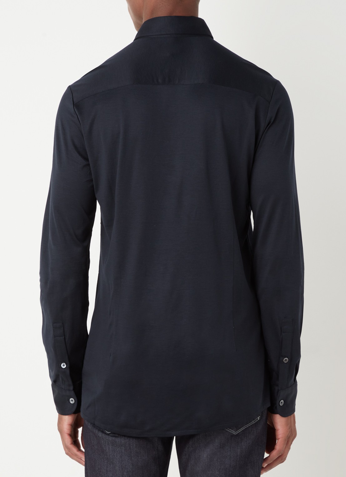 Armani Slim fit overhemd in lyocellblend - achterkant 4 donkerblauw