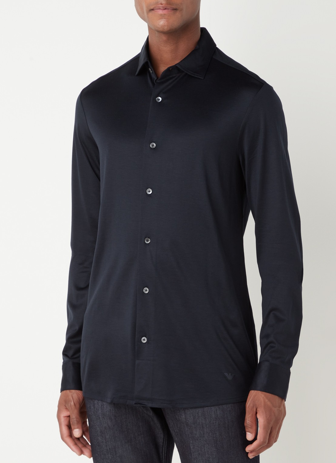 Armani Slim fit overhemd in lyocellblend - detail 3 donkerblauw