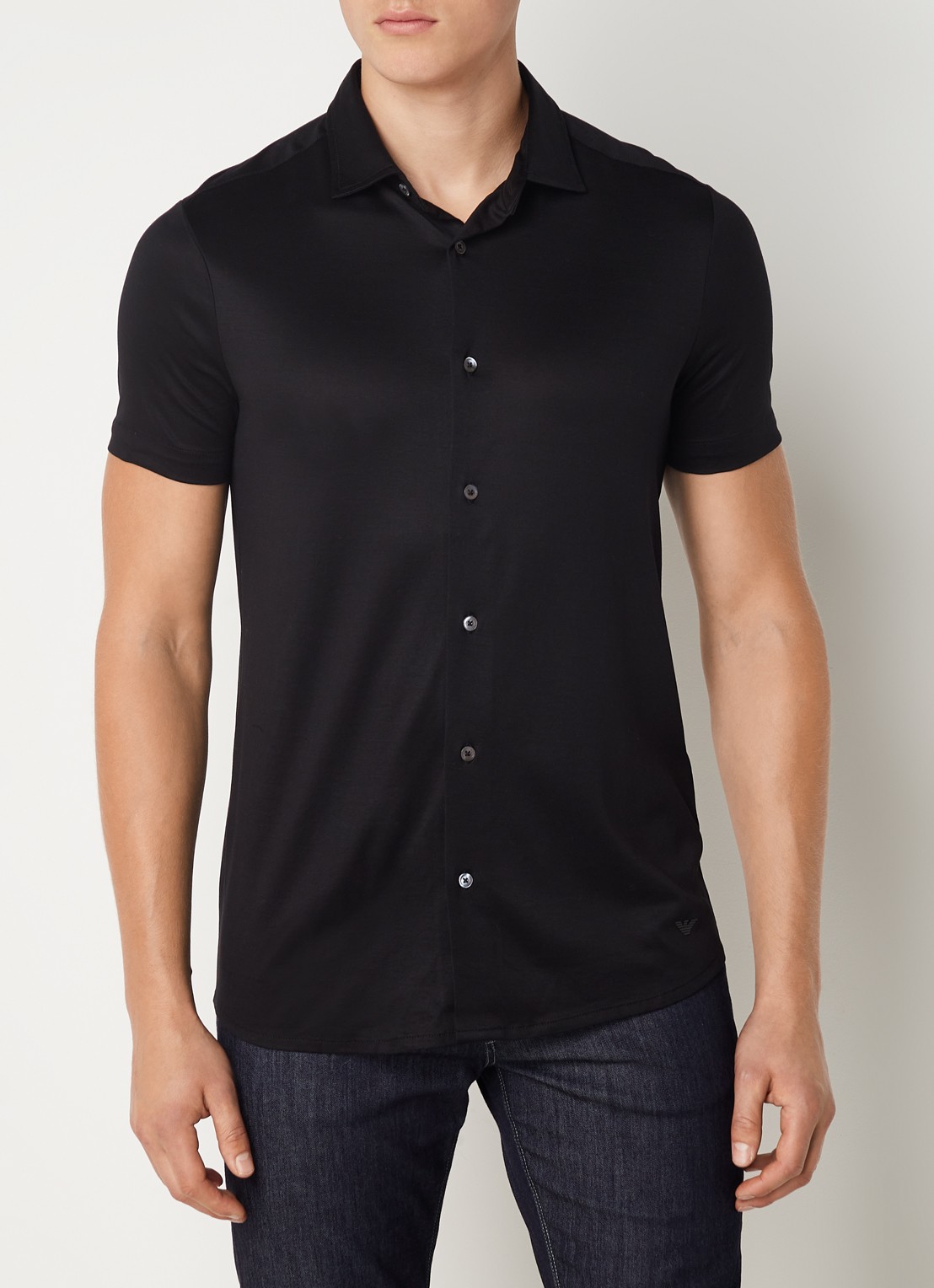 Armani Slim fit overhemd in lyocellblend - detail 3 zwart