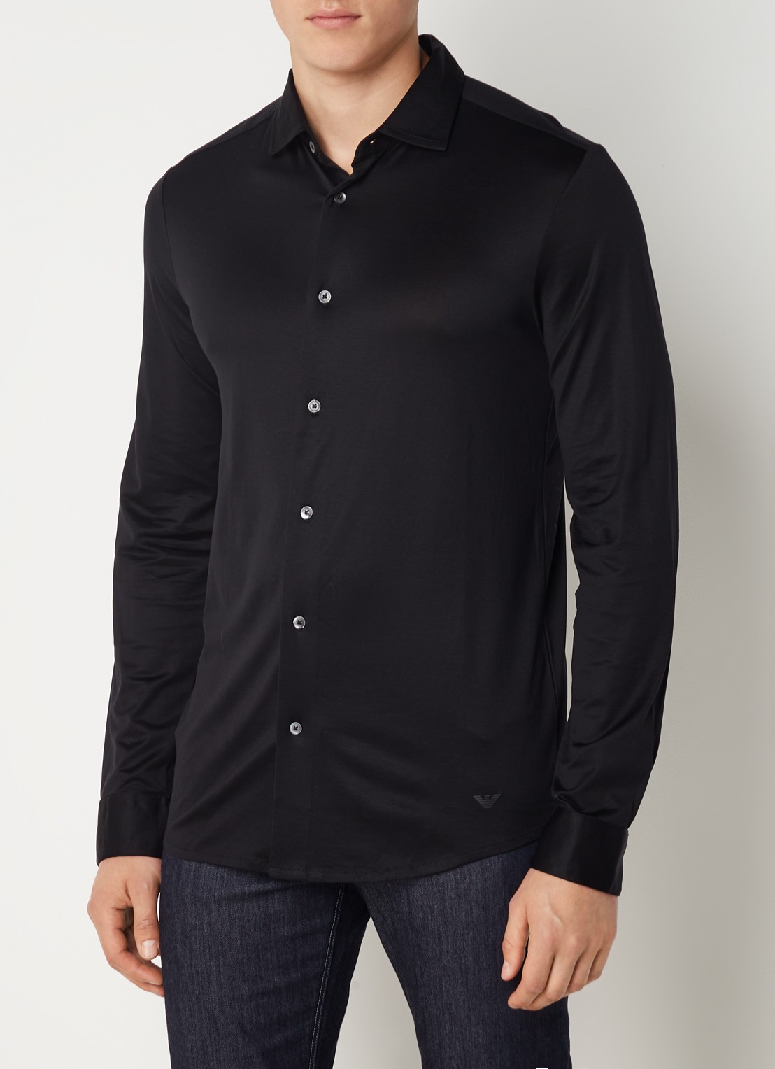 Armani Slim fit overhemd in lyocellblend - detail 3 zwart