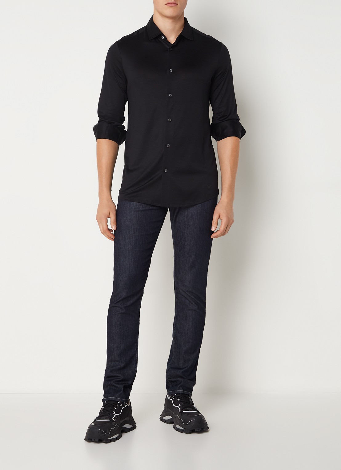Armani Slim fit overhemd in lyocellblend - voorkant 2 zwart