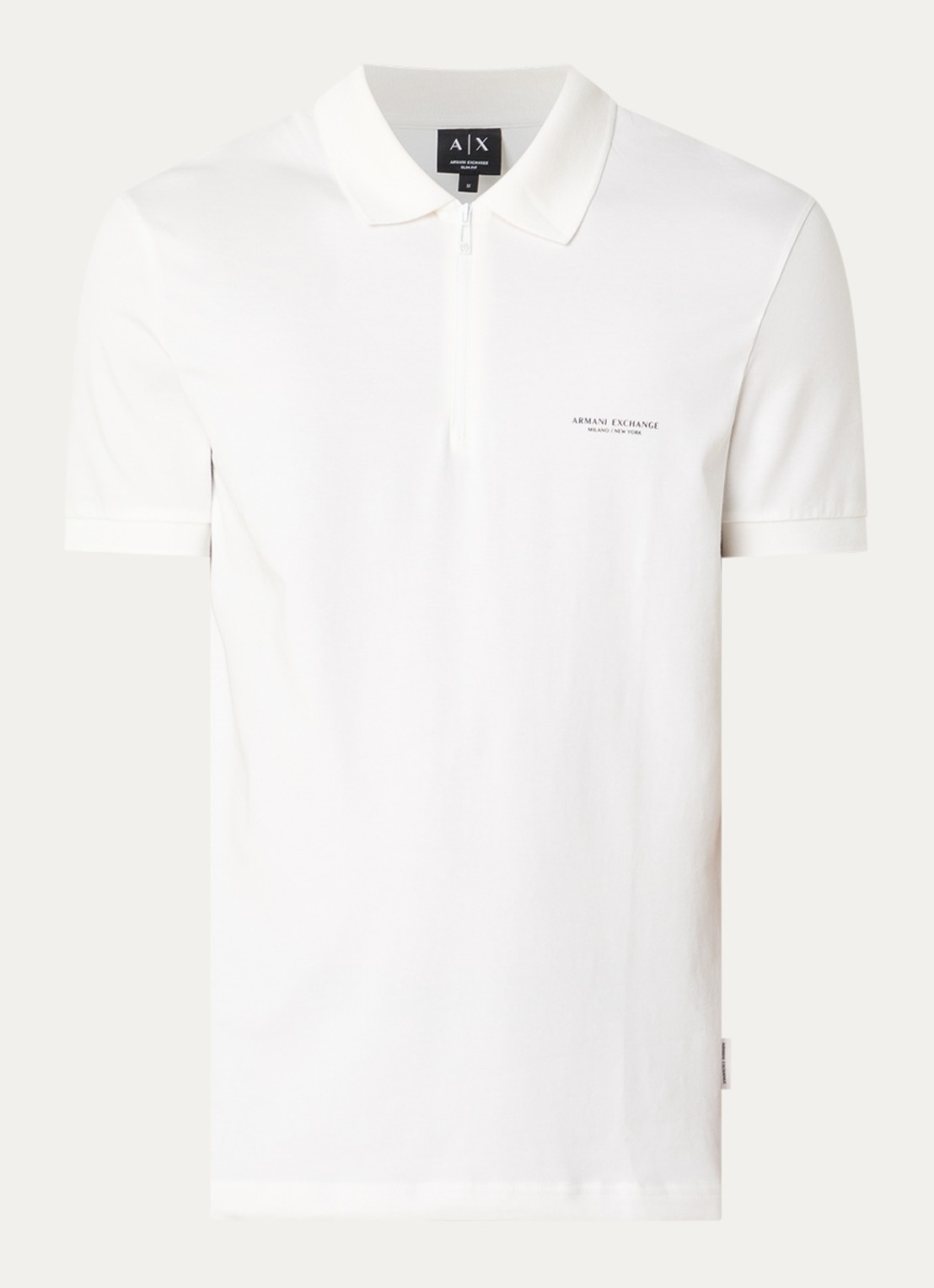 Armani Slim fit polo met 3D logo en halve rits - voorkant 2 gebroken wit