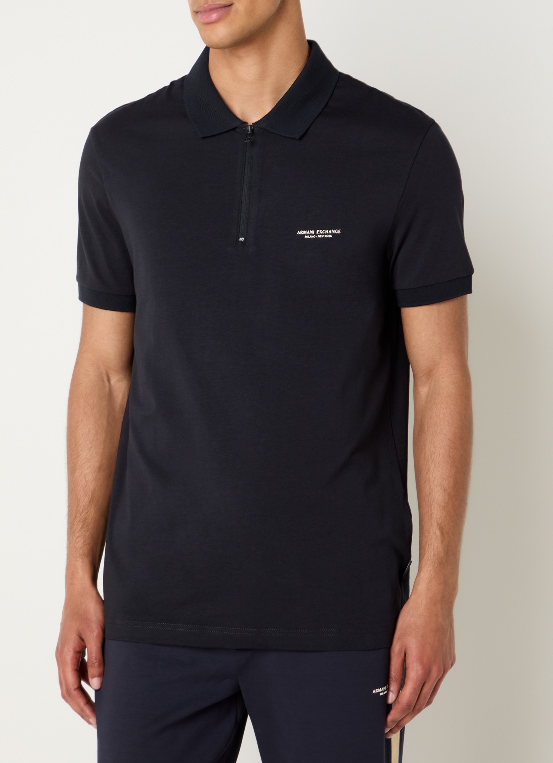 Armani Slim fit polo met 3D logo en halve rits - detail 3 donkerblauw