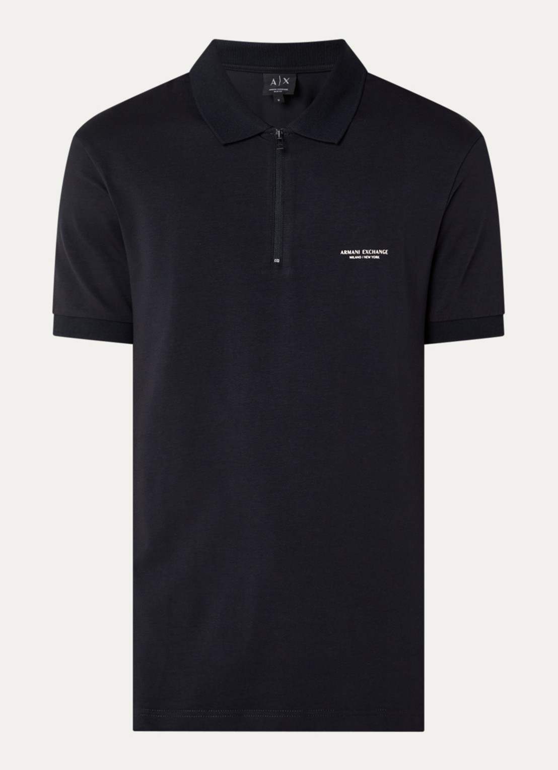 Armani Slim fit polo met 3D logo en halve rits - voorkant donkerblauw