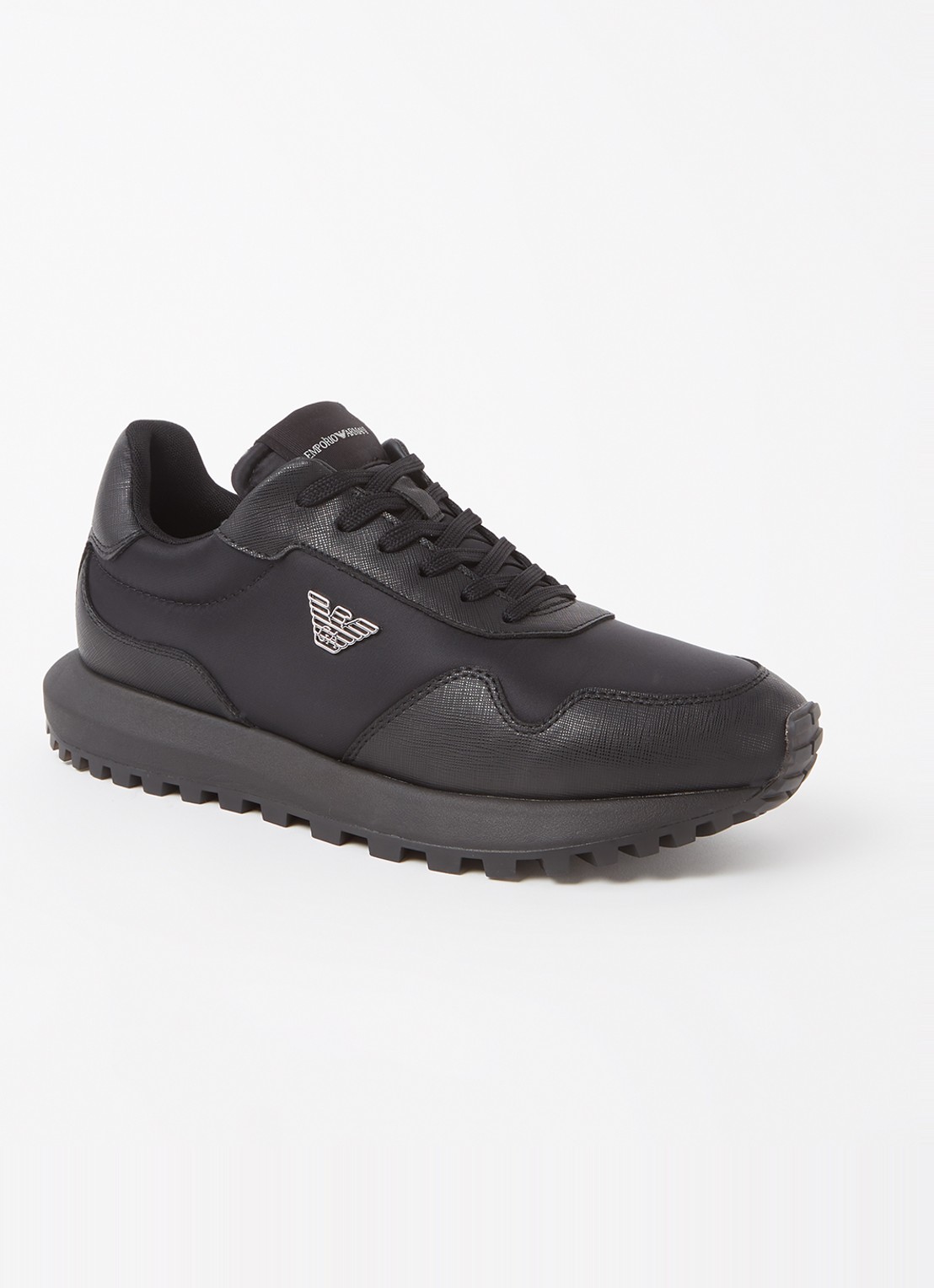 Armani Sneaker met kalfsleren details en logo - voorkant 5 zwart