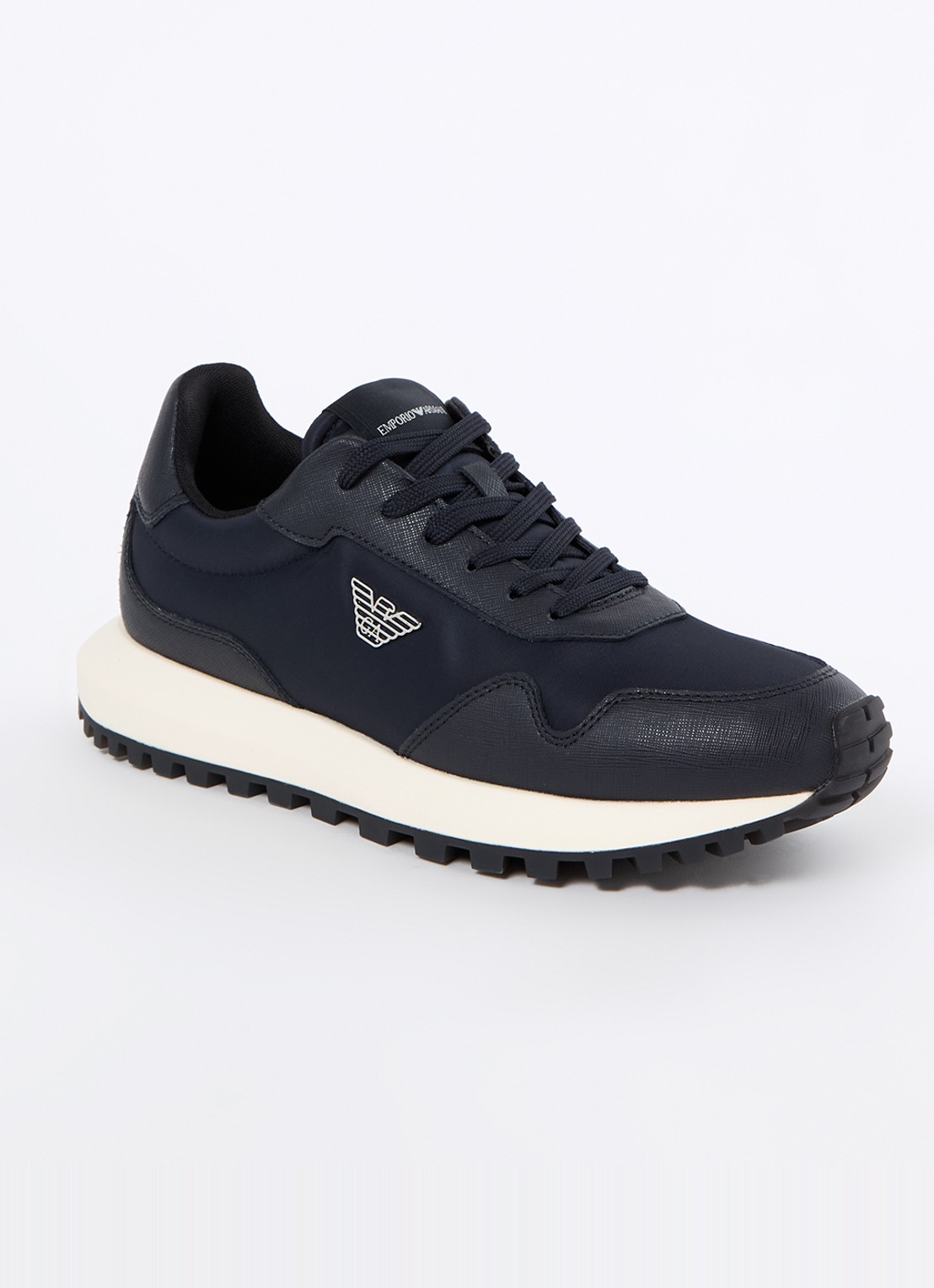 Armani Sneaker met kalfsleren details en logo - voorkant 4 donkerblauw