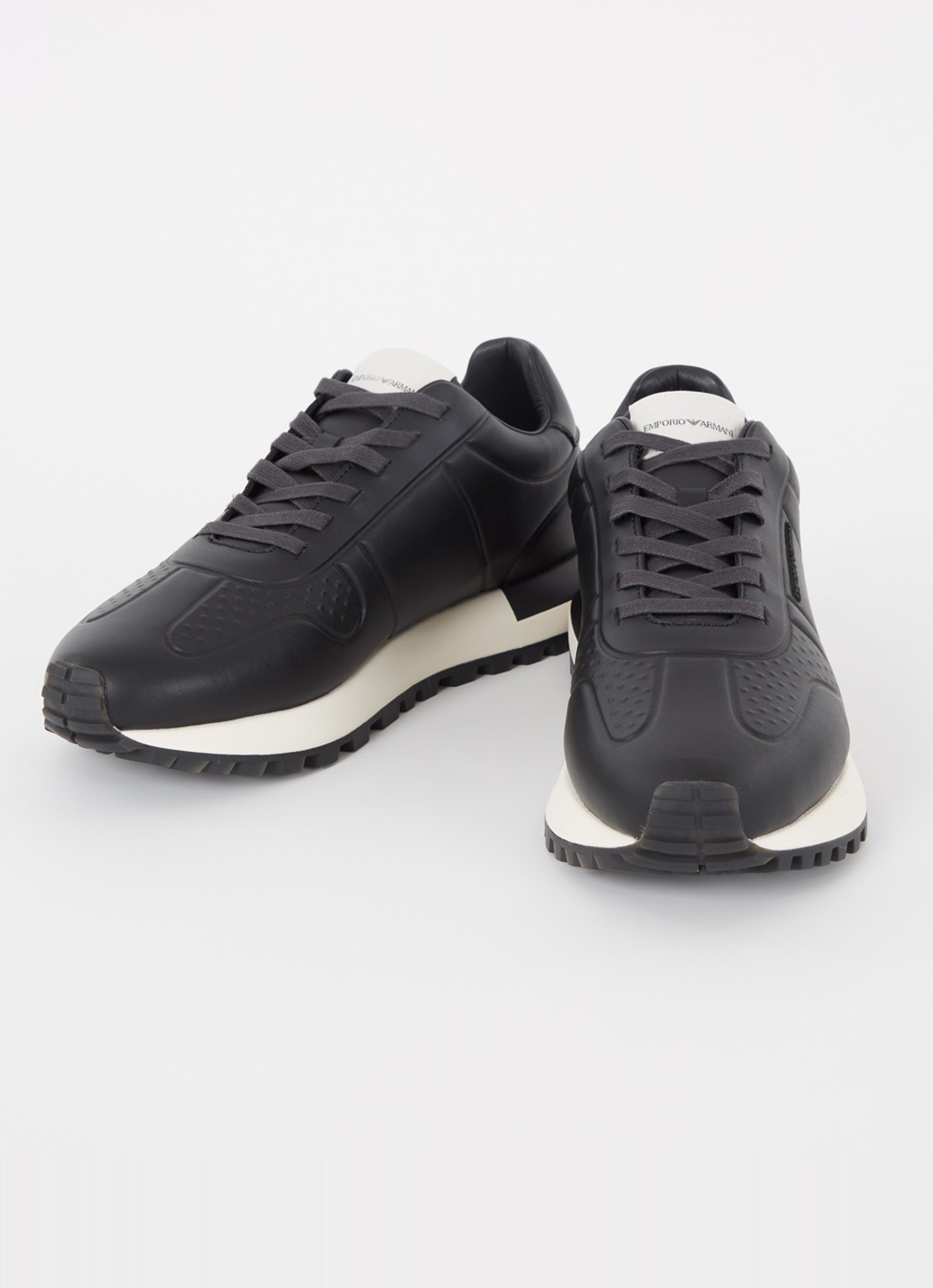 Armani Sneaker van leer met logo - detail 3 zwart