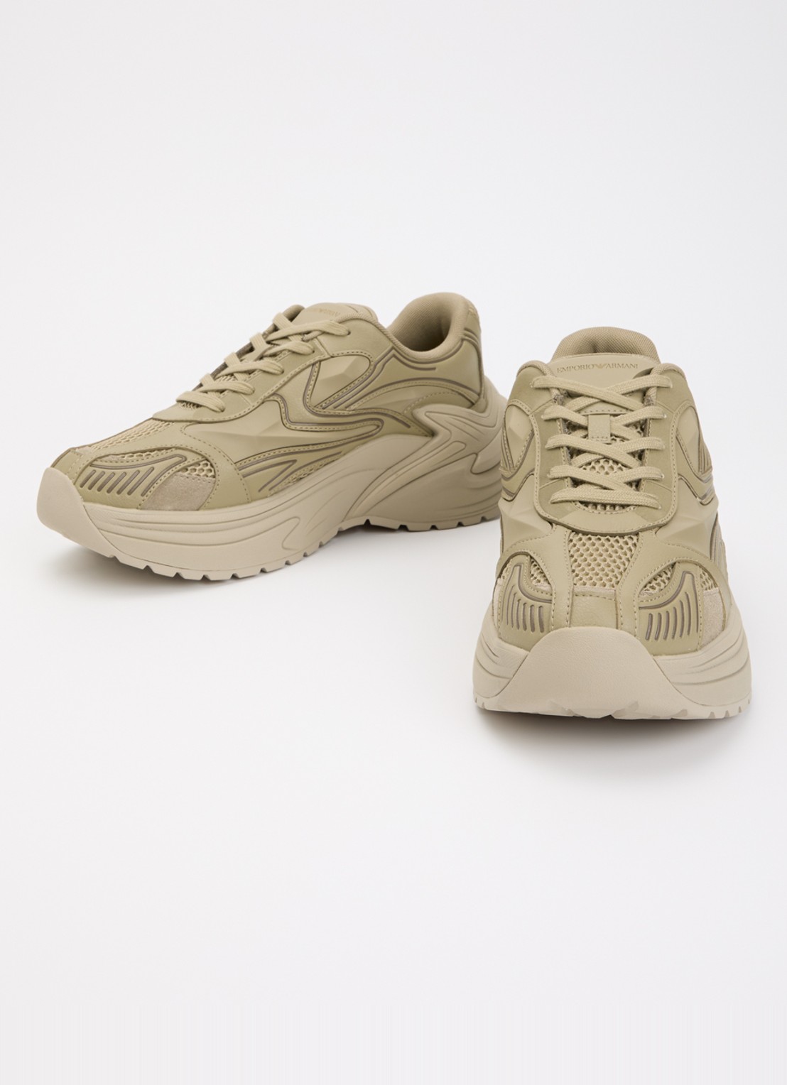 Armani Sneaker van leer met mesh details  - detail 3 olijfgroen