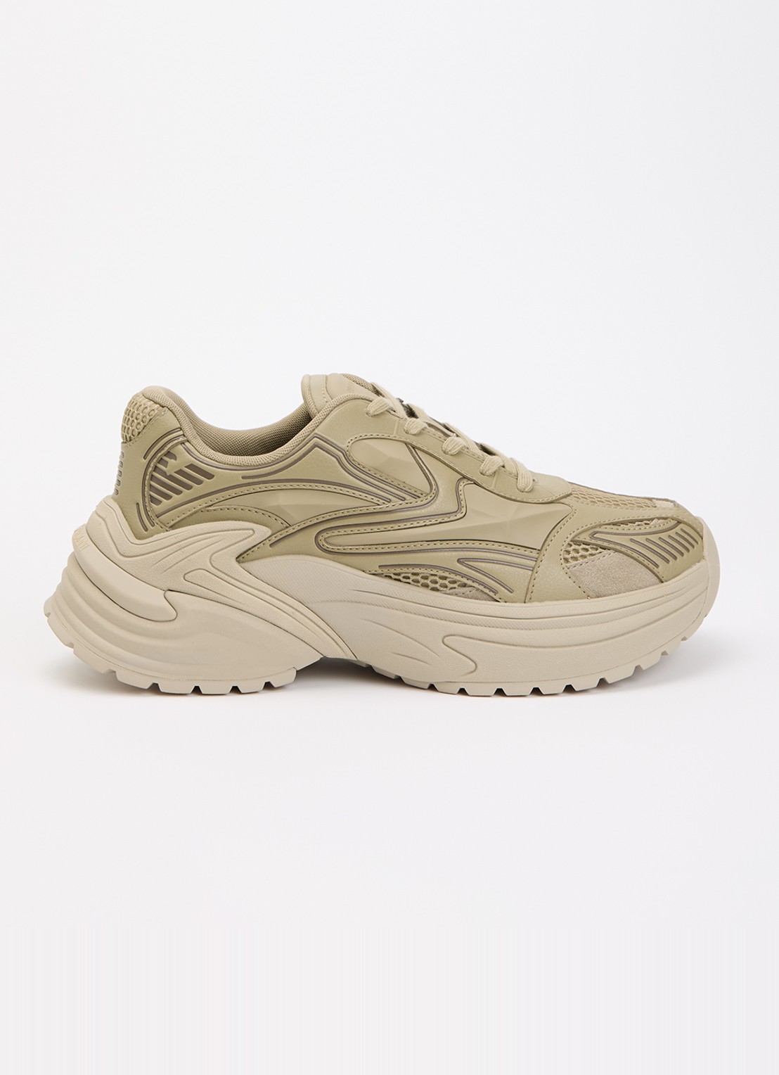 Armani Sneaker van leer met mesh details  - voorkant olijfgroen