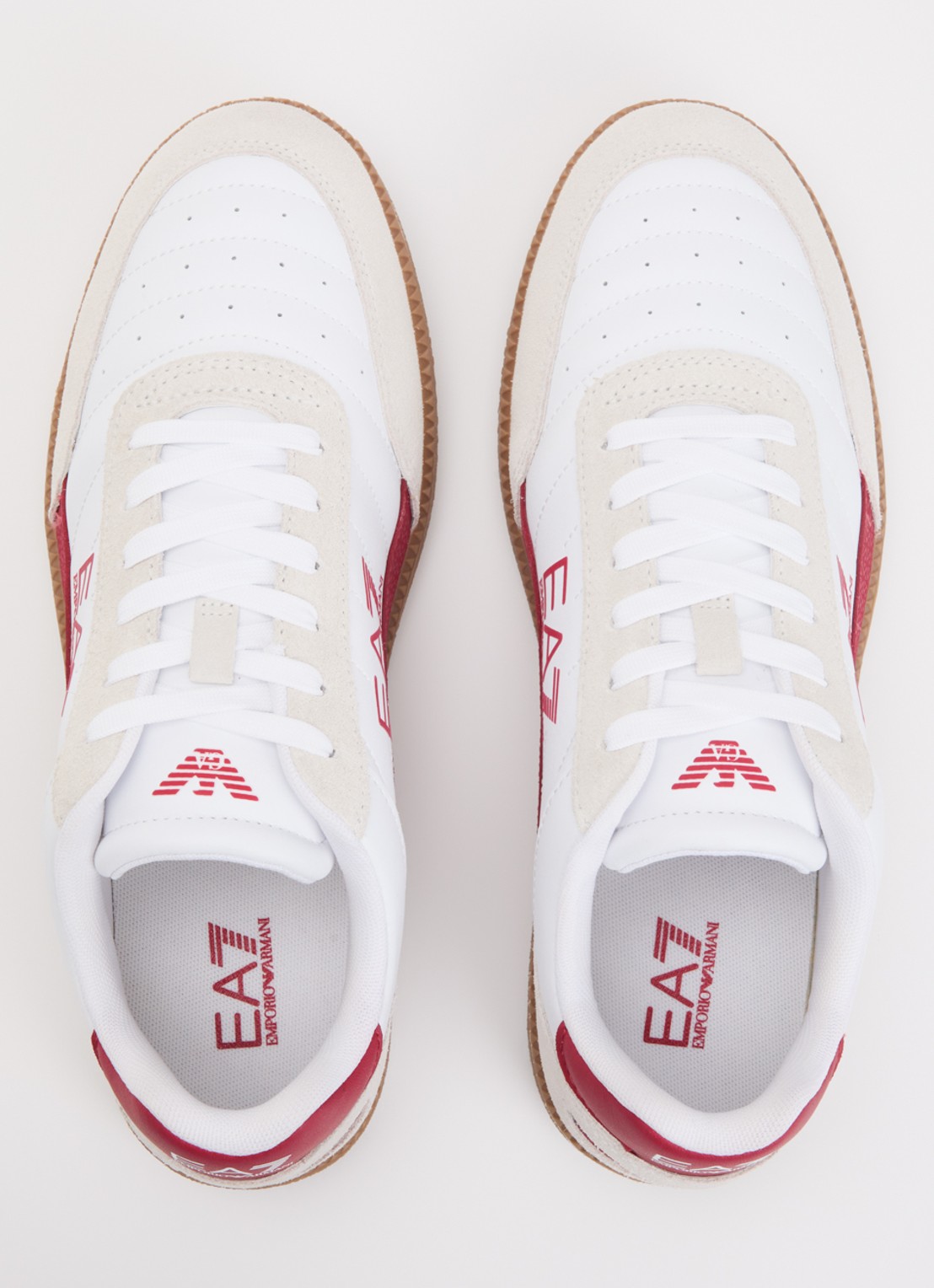 Armani Sneaker van leer met suède details en logo - detail 2 donkerrood