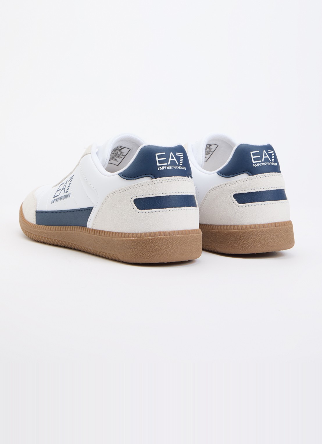 Armani Sneaker van leer met suède details en logo - achterkant donkerblauw