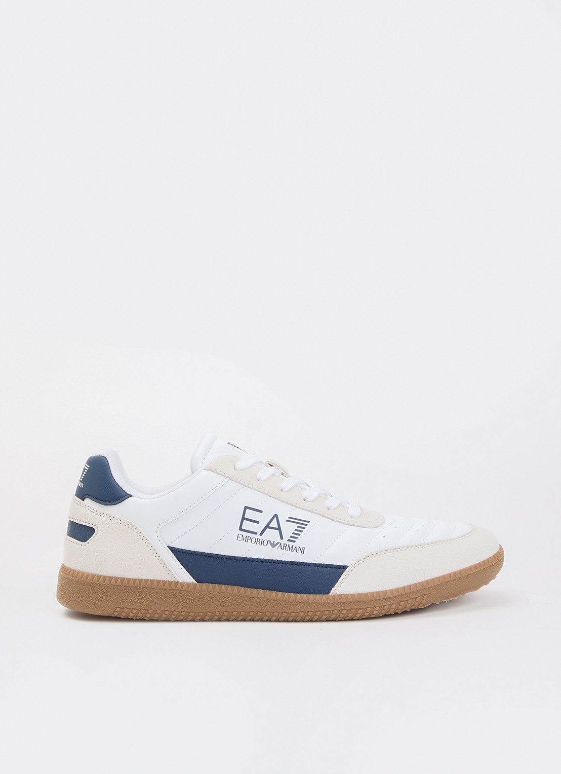 Armani Sneaker van leer met suède details en logo - voorkant 5 donkerblauw