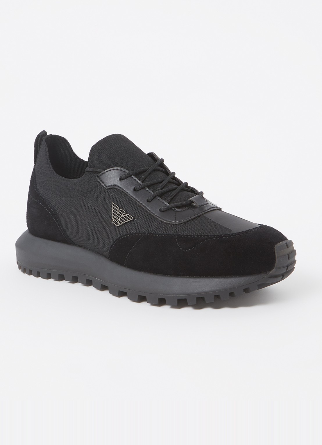 Armani Sneaker van mesh met suède details - voorkant zwart