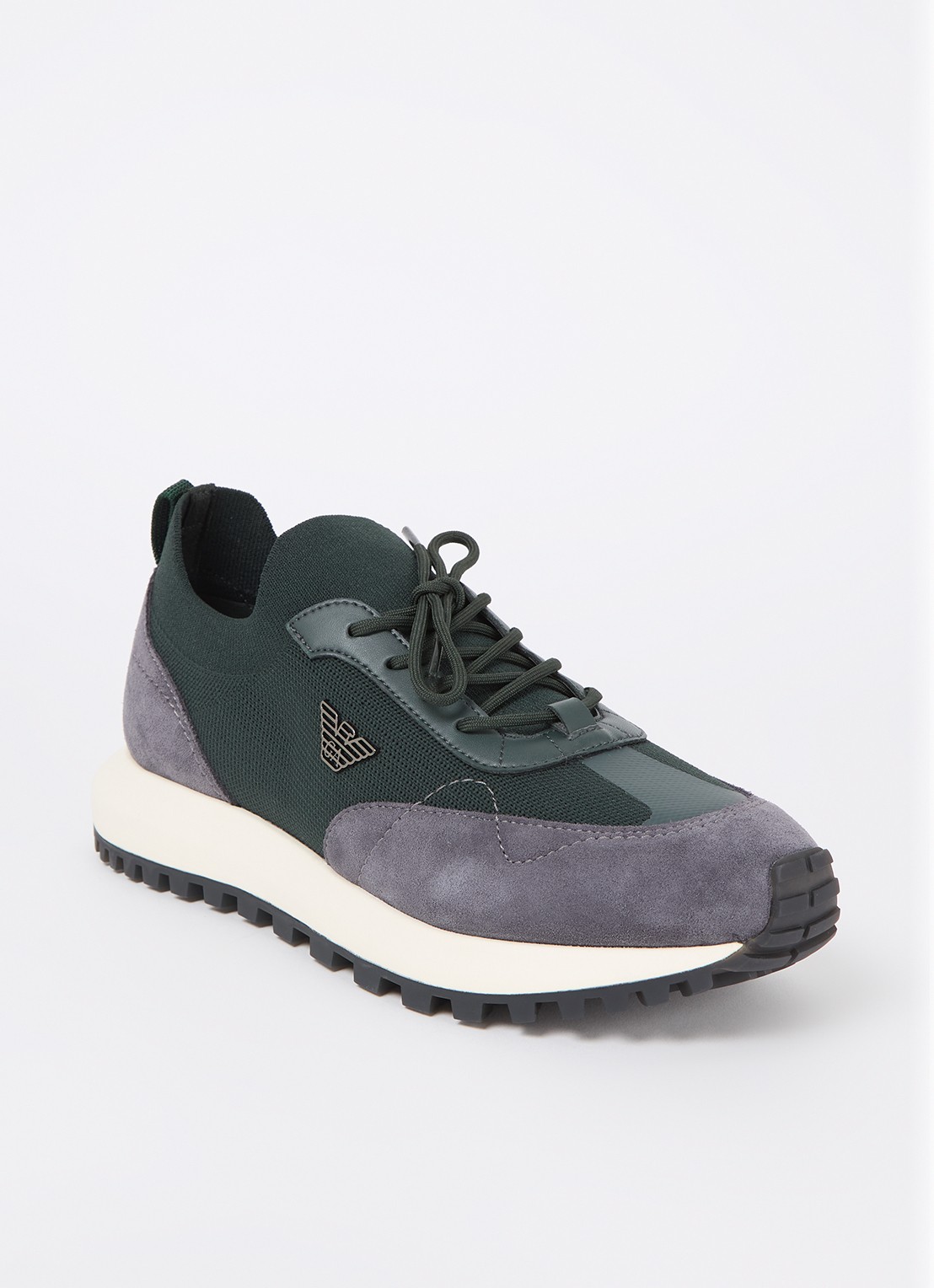 Armani Sneaker van mesh met suède details - voorkant groen
