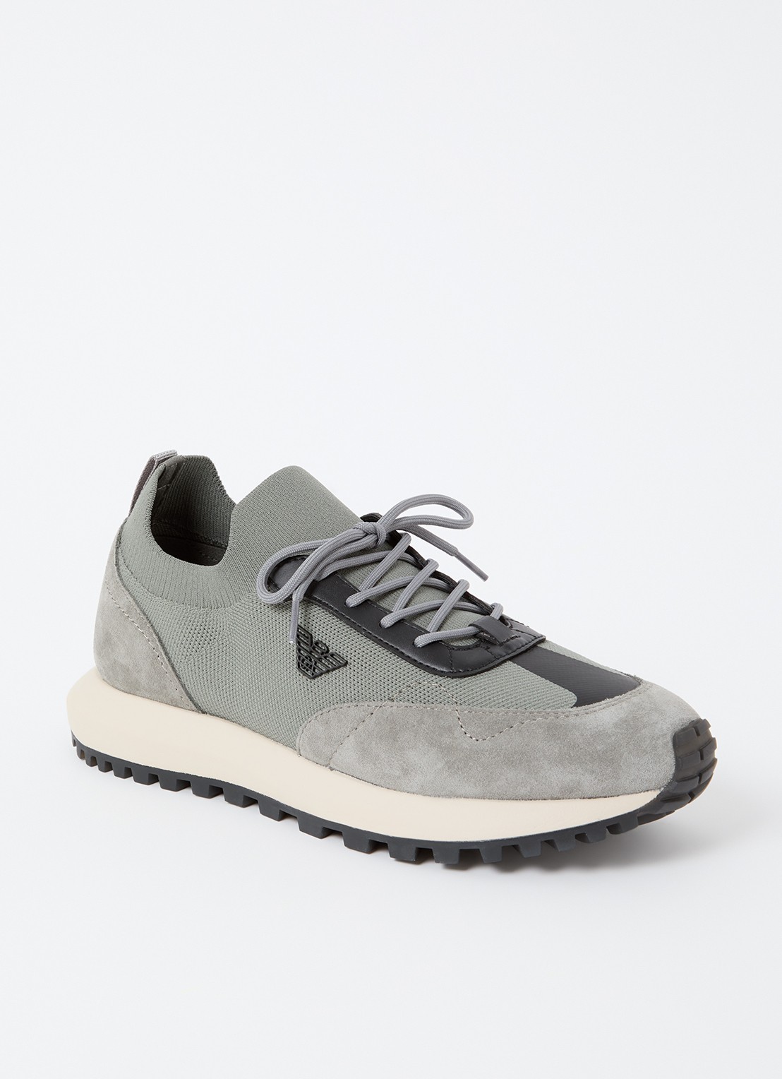 Armani Sneaker van mesh met suède details - voorkant grijs