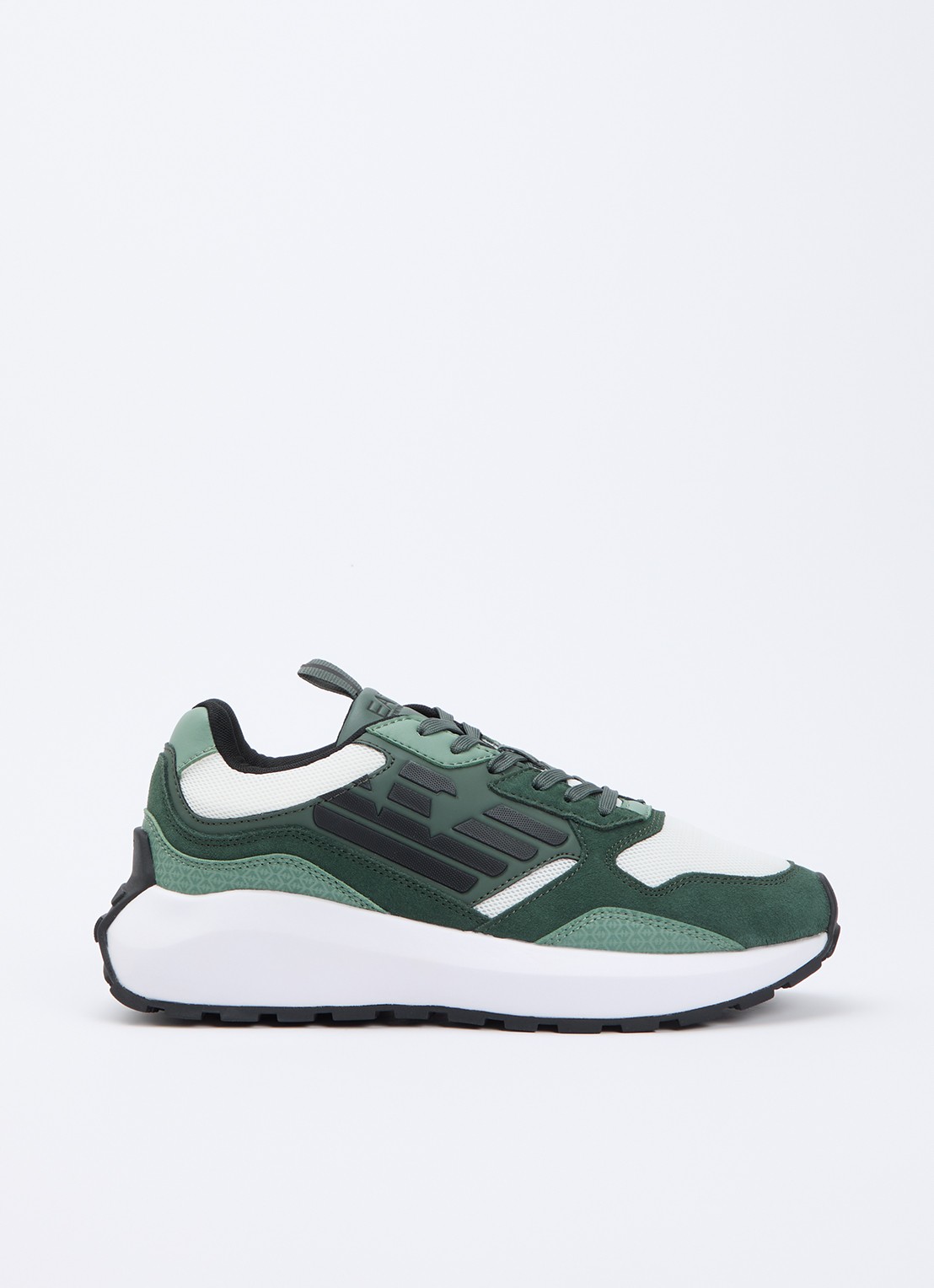 Armani Sneaker van suède met details van mesh - voorkant groen