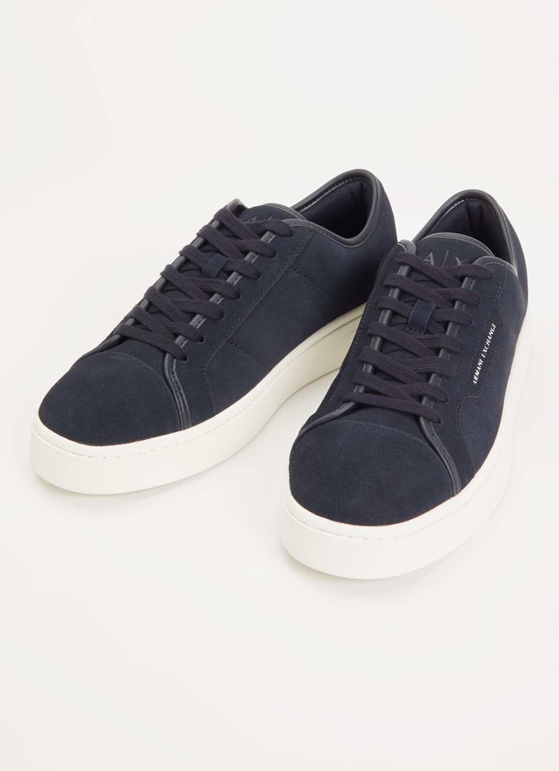 Armani Sneaker van suède met logo - detail donkerblauw